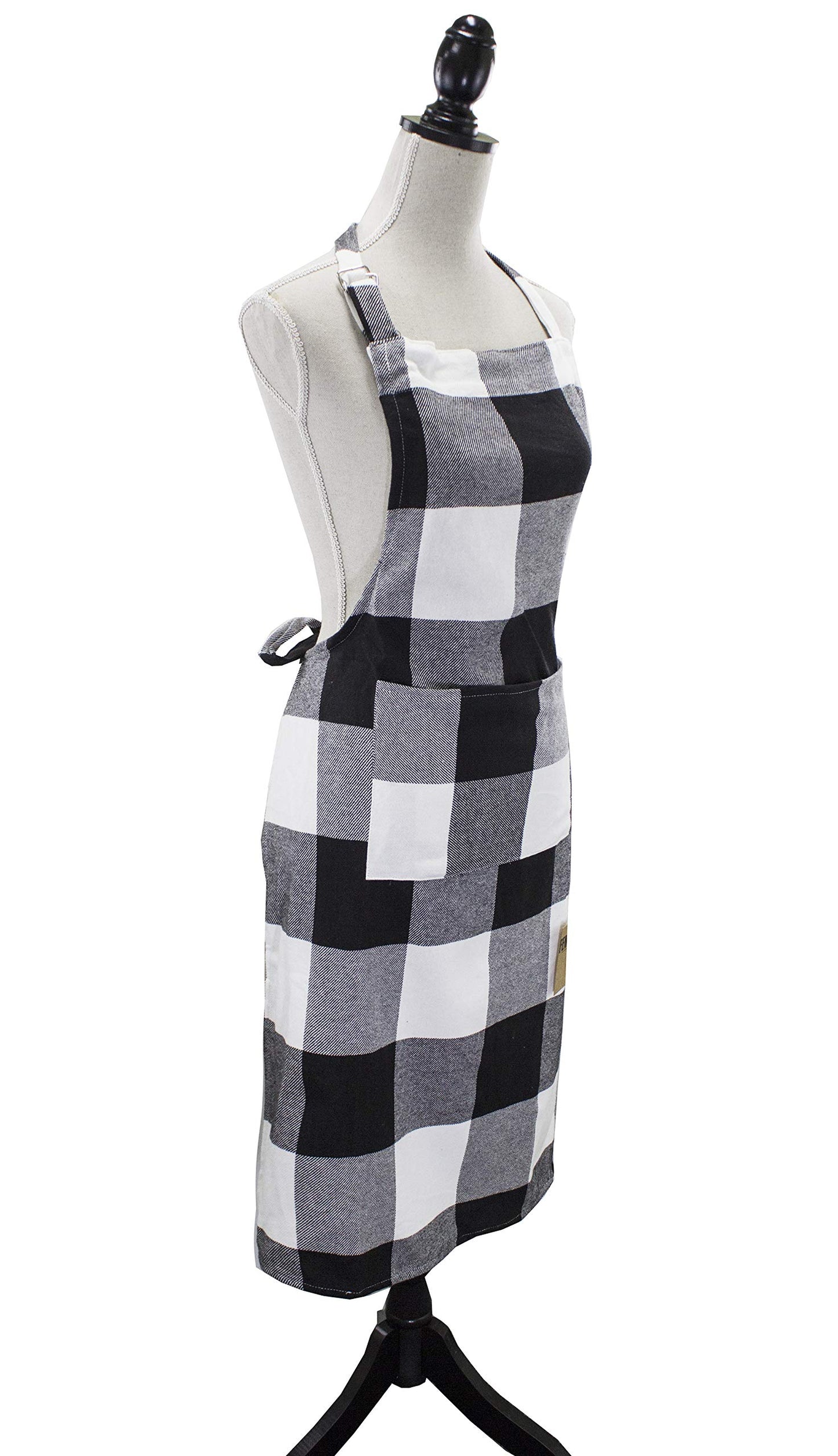 Fennco Styles Black and White Buffalo Check Plaid Cotton Kitchen Home Apron (24" x 36")