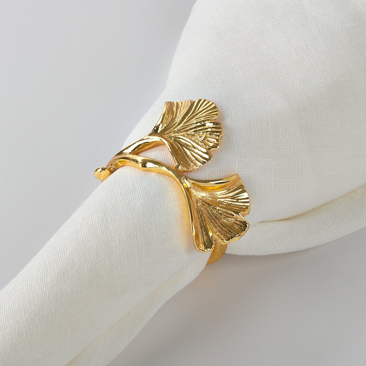 Fennco Styles Ginko Design Napkin Ring Holders, 2 Colors, Set of 4