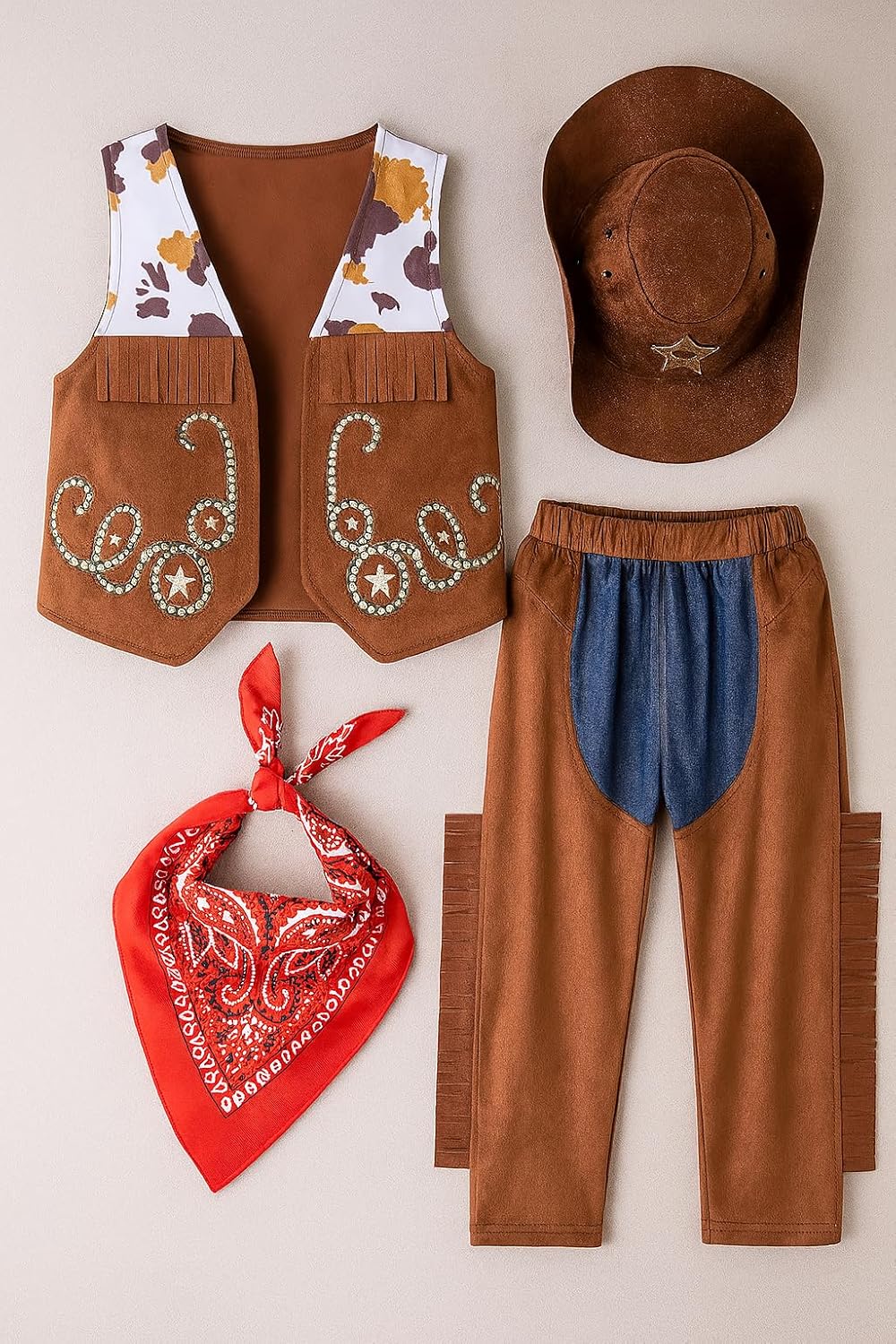 stylesilove Toddler Boy Cowboy 4pcs Outfit with Hat, Vest, Pants & Bandana Brown Clothing Set