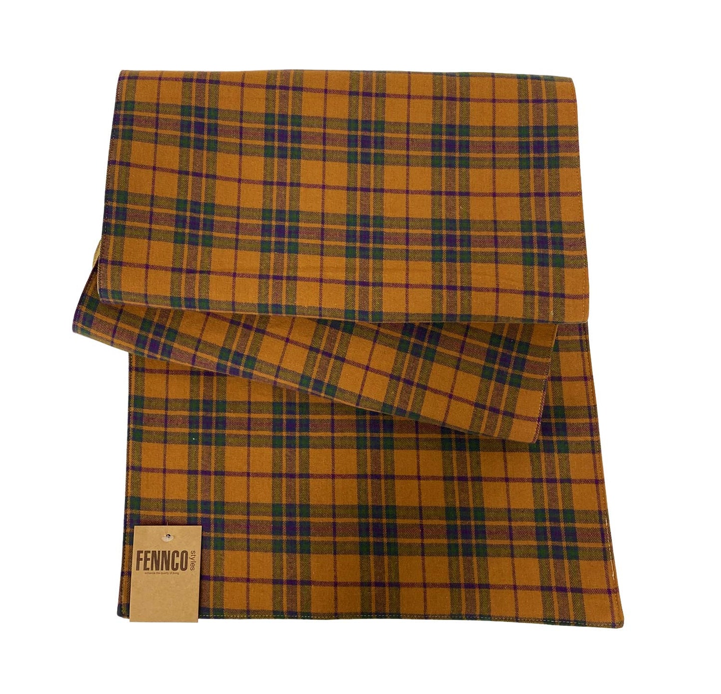 Fennco Styles Rustic Tartan Plaid Cotton Table Runner 16" W x 72" L - Terracotta Table Cover for Home Décor, Dining Table, Banquets, Holiday and Everyday Use