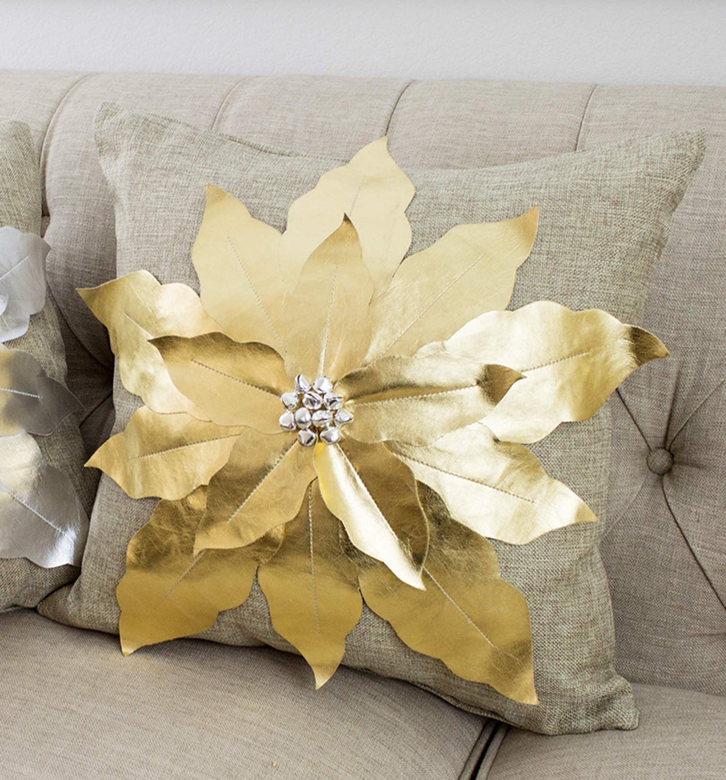 Fennco Styles Christmas Unique 3D Poinsettia Decorative Throw Pillow Cover 17 x 17 Inch - Holiday Flower Pillow for Everyday Use, Couch, Living Room and Bedroom Décor