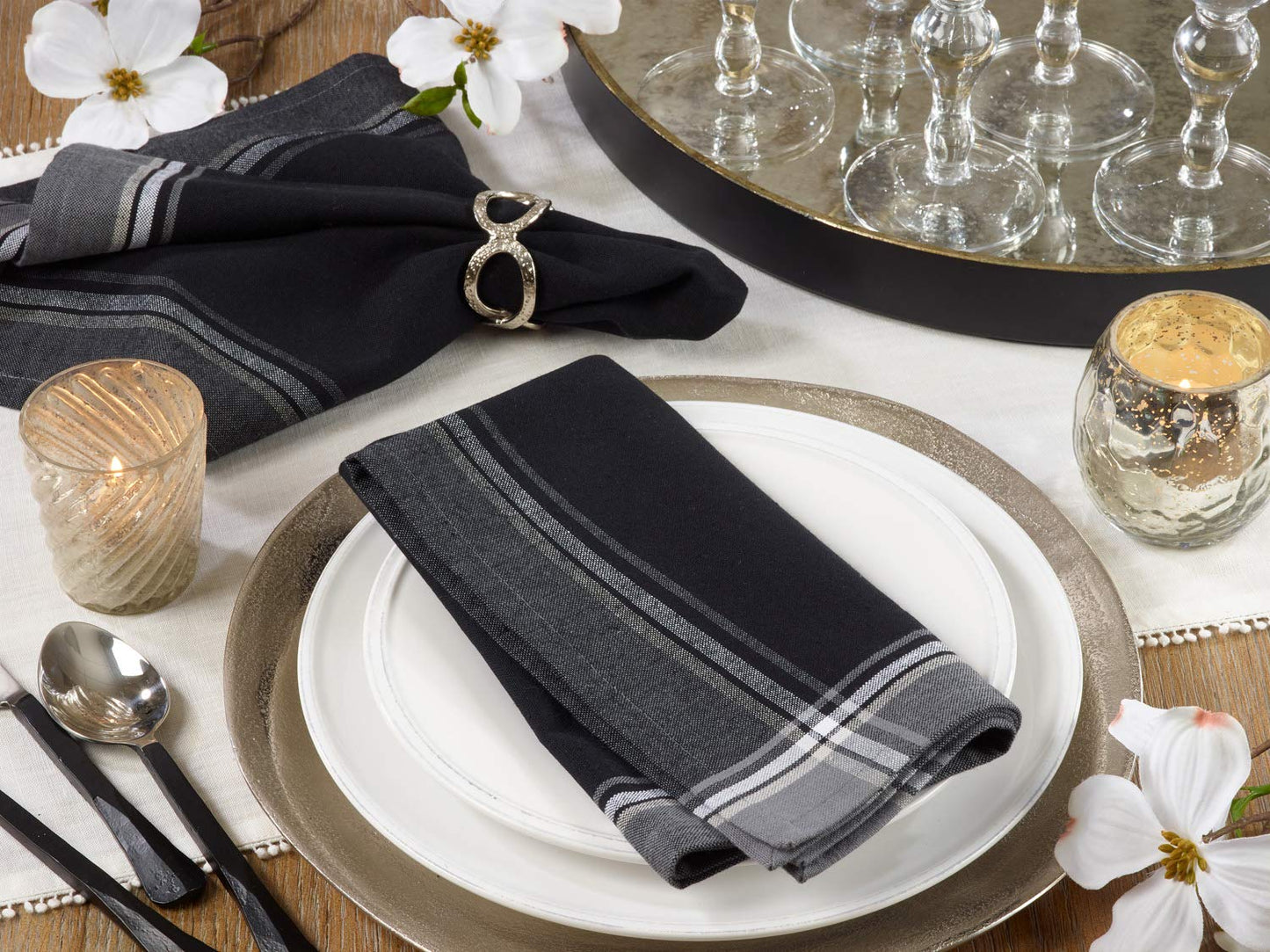 Fennco Styles Contemporary Stripe Border Design Cotton Tablecloth