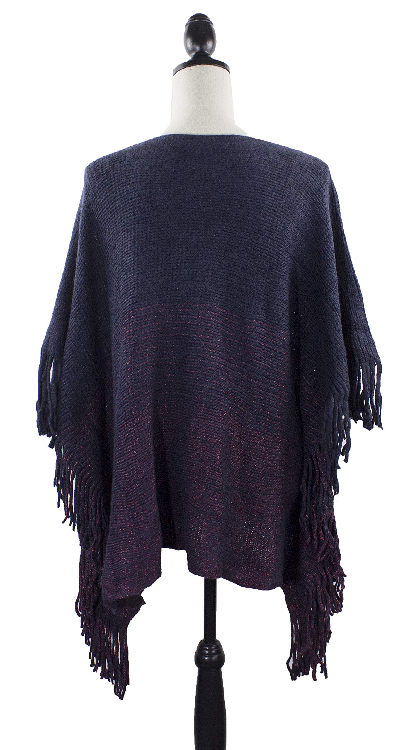 stylesilove Womens Knit Two Tone Batwing Fringe Poncho Cardigan Pullover Cozy Sweater Wrap Jacket