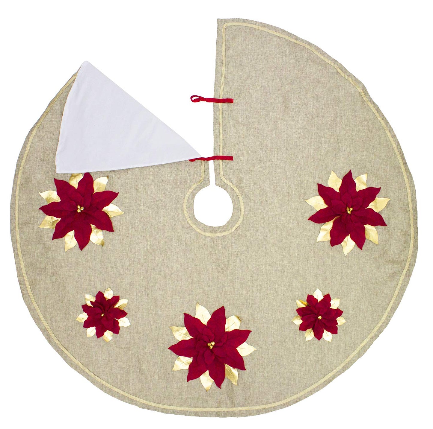 Fennco Styles Unique 3D Poinsettia Christmas Tree Skirt 53 Inch Round - Natural Christmas for Holiday Decoration, Home Décor and Special Events