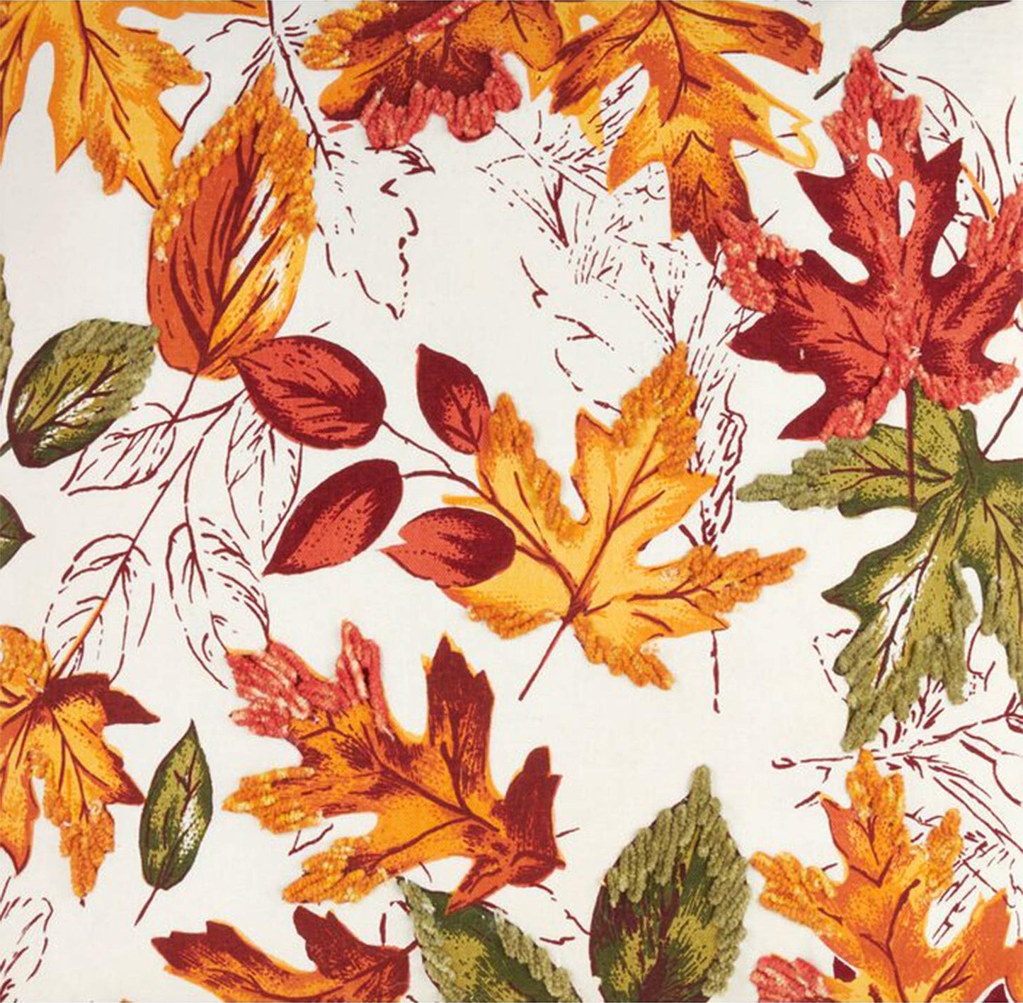 Fennco Styles Warm Embroidered Autumn Leaves Cotton Tablecloth - Multicolored Holiday Table Cover for Thanksgiving, Banquets, Family Gathering and Special Occasion