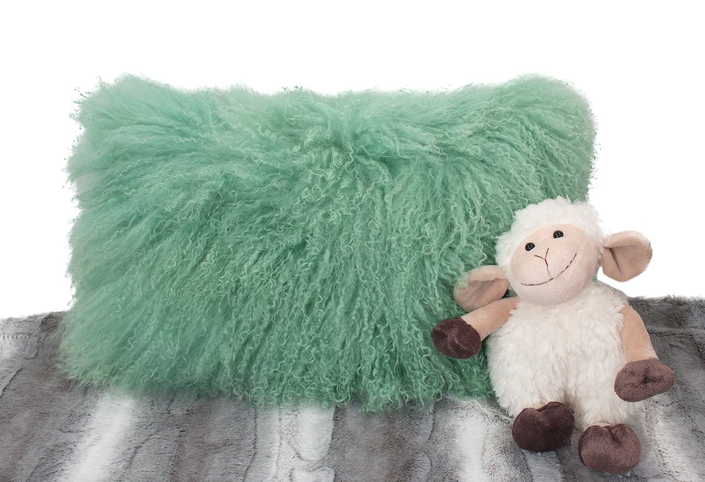 Fennco Styles Geniune Mongolian Lamb Fur Decorative Throw Pillow 12" W X20 L, Mint