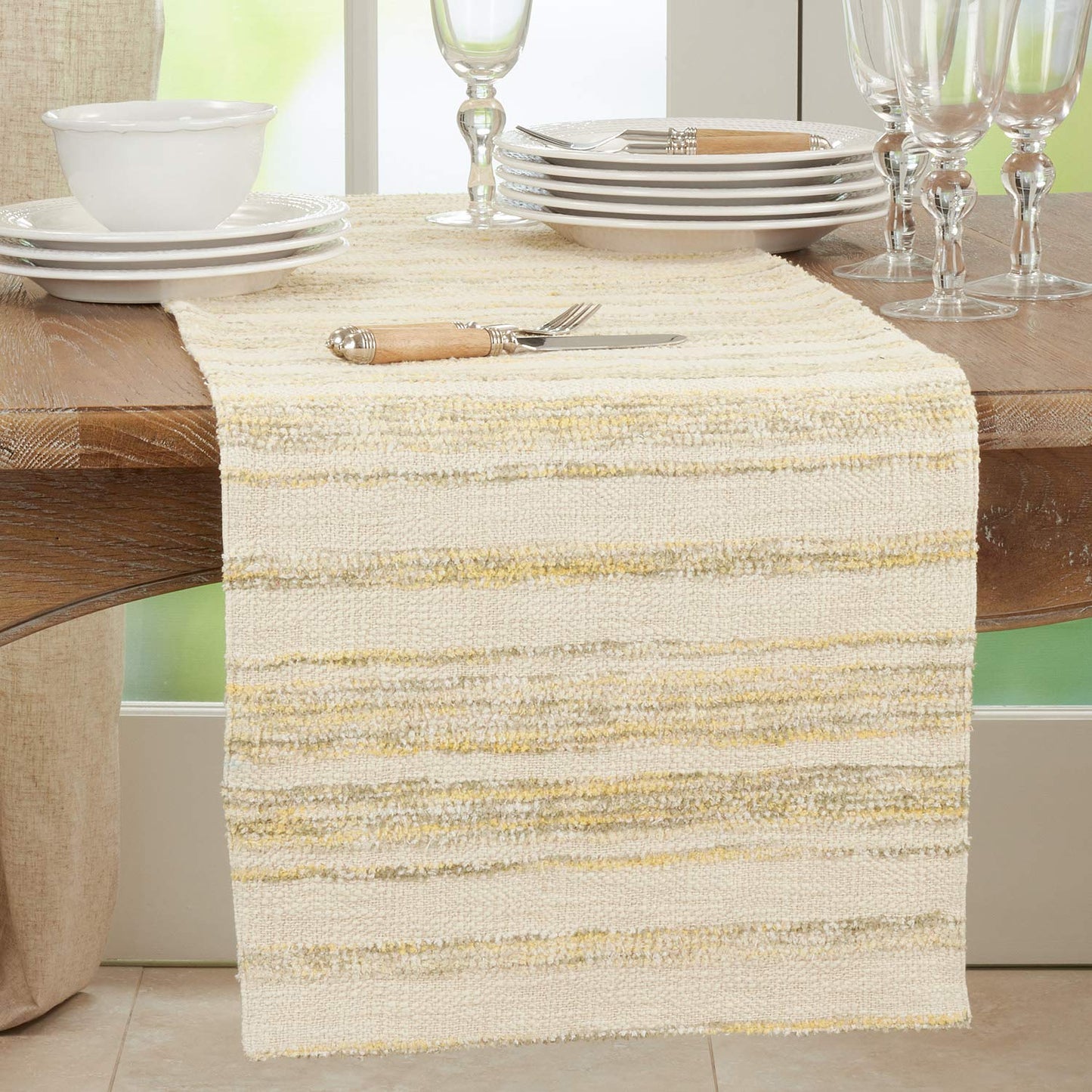 Fennco Styles Woven Stripe Cotton Table Runner 16" W x 72" L - Yellow Rectangular Table Cover for Home Décor, Dining Table, Banquets, Family Gathering and Special Events