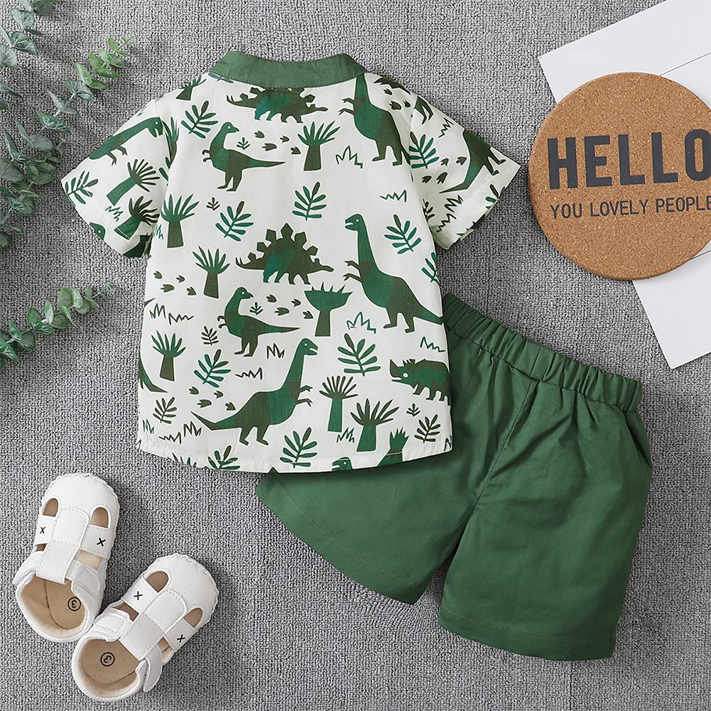 Styles I Love Toddler Little Boys Green Dinosaurs Printed Henley Shirt and Shorts 2pcs Short Sleeve Outfit Summer Clothes