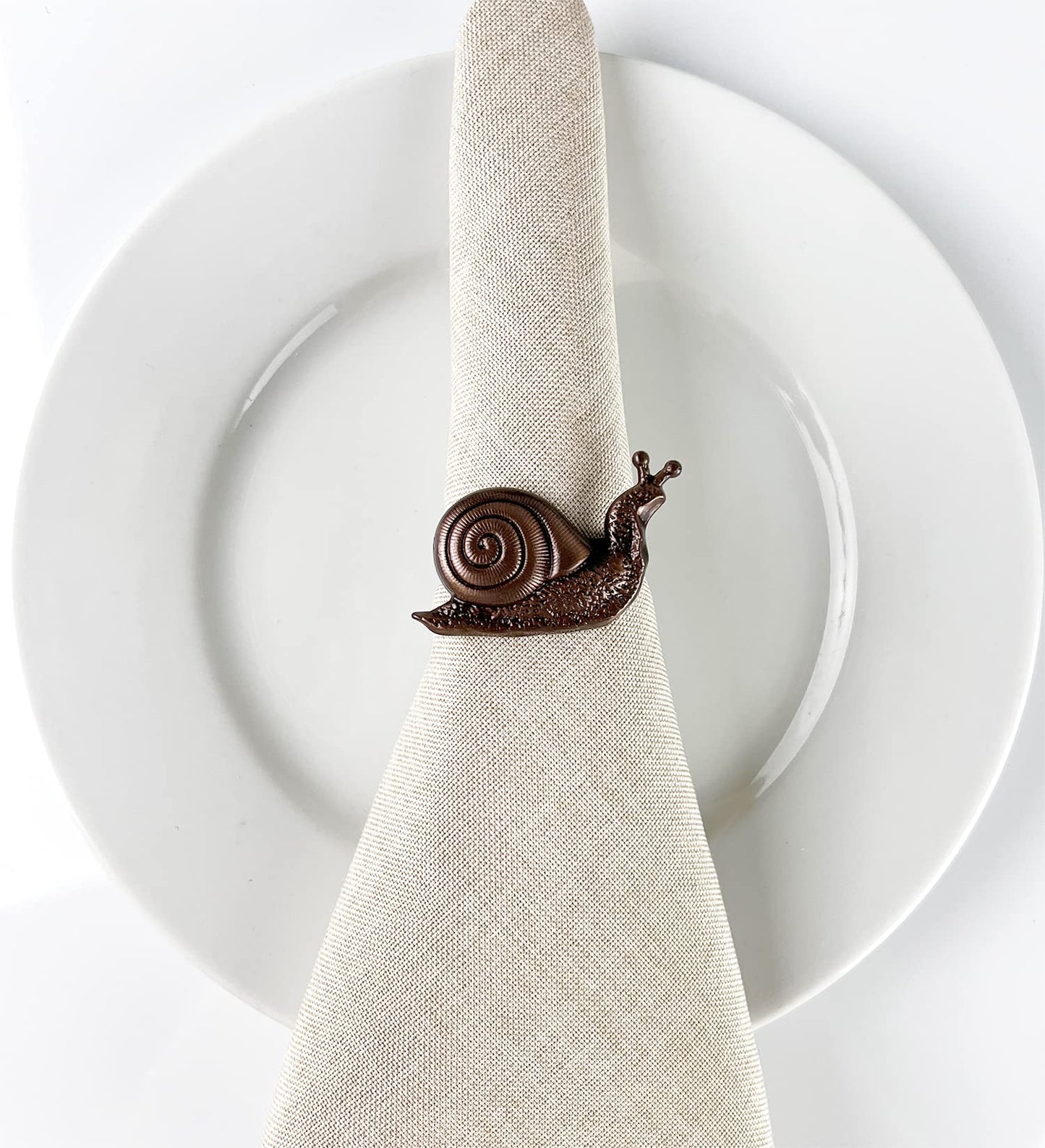 Fennco Styles Nature's Touch Snail Metal Napkin Rings, Set of 4 – Copper Napkin Holders for Family Dinner, Themed Party, Table Décor, Banquets, Holidays and Special Occasion