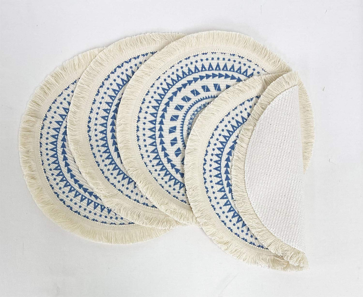 Fennco Styles Boho Geometric Fringe Decorative Cotton Placemats 13-inch Round, Set of 4 - Heat Resistant Insulation Table Mats for Home Decor, Dining Table, Banquets and Special Events