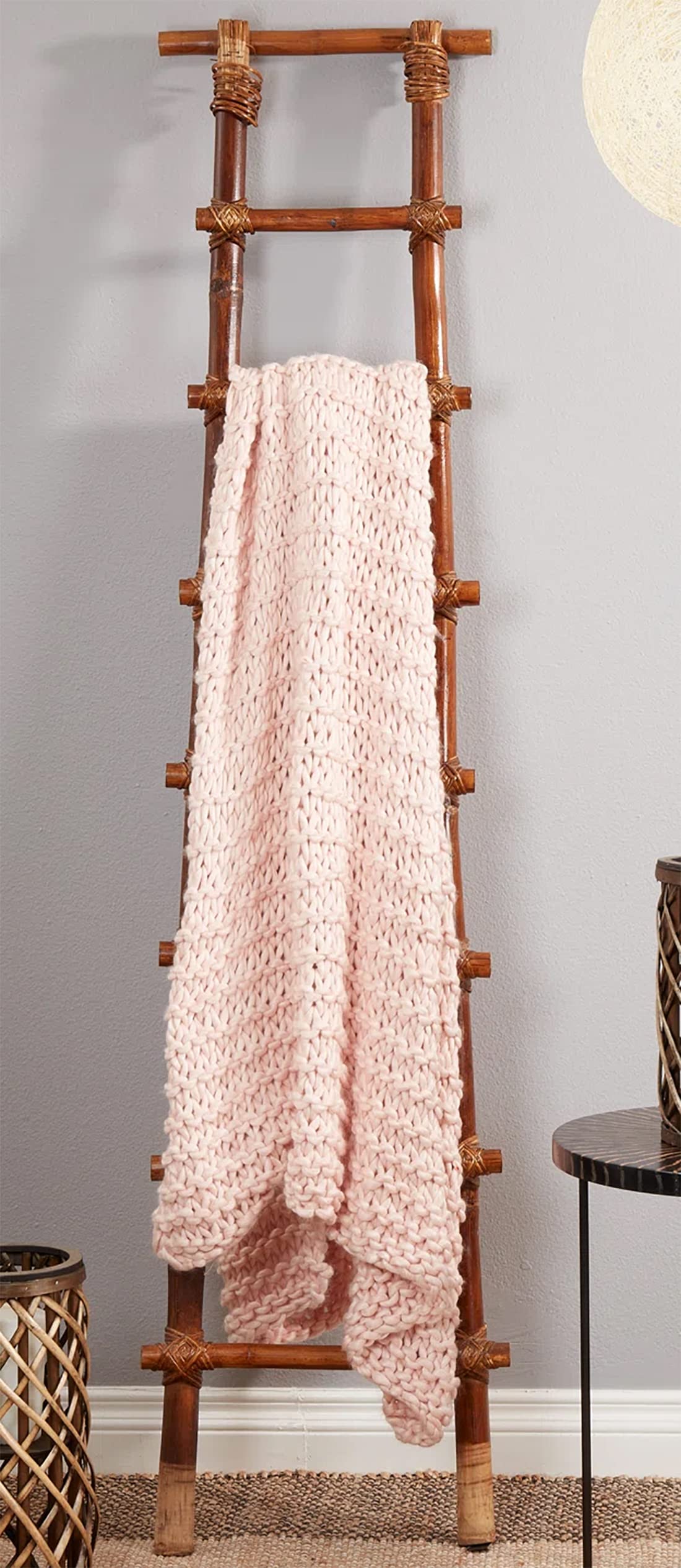 Fennco Styles Sevan Collection Chunky Knit Throw Blanket 50" W X 60" L – Ivory Cozy Blanket for Couch, Bedroom, Living Room and Office Décor