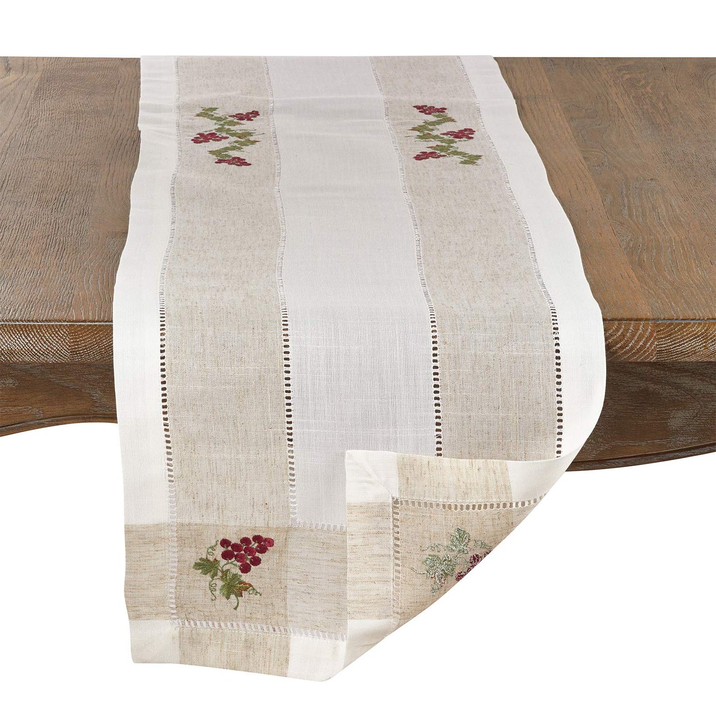 Fennco Styles Hommage Brodé Collection Cottage Lemon Embroidery Border Hemstitch Table Runner 15 x 70 Inch – Ivory Table Cover for Wedding, Banquet, Tea Party and Home Décor