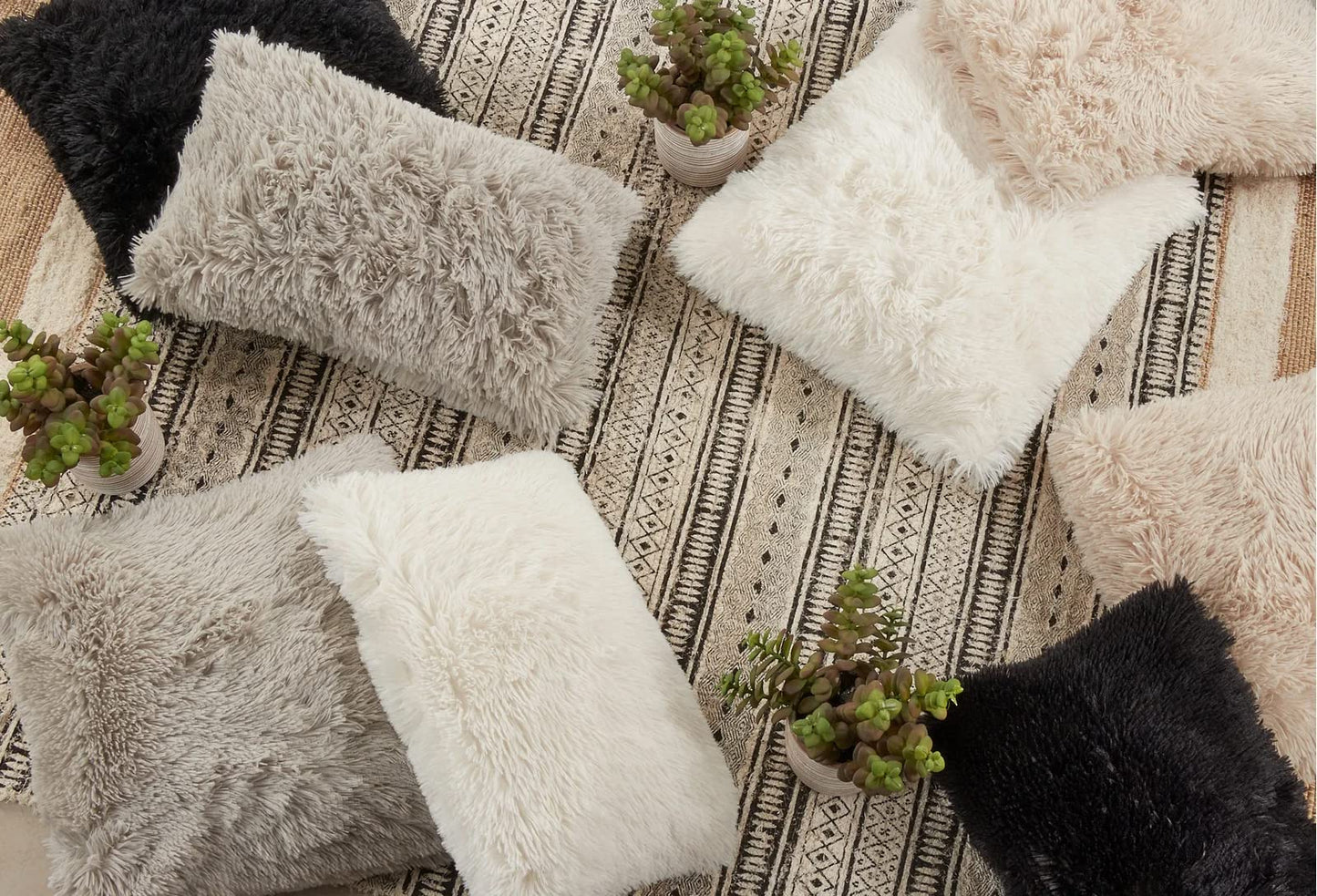 Fennco Styles Classic Faux Fur Decorative Throw Pillow Cover 18 x 18 Inch - Ivory Plush Cushion Case for Home, Couch, Living Room, Office and Holiday Décor