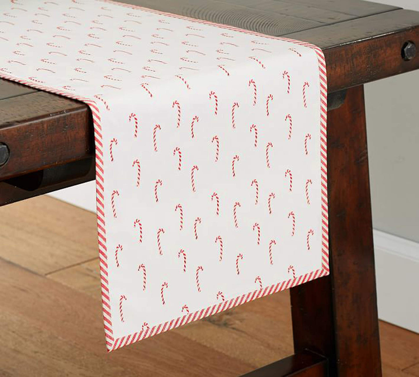 Fennco Styles Bonbon Collection Holiday Candy Cane Design Table Runner – Red Table Cover for Christmas Dinner, Family Gathering, Special Events and Home Décor