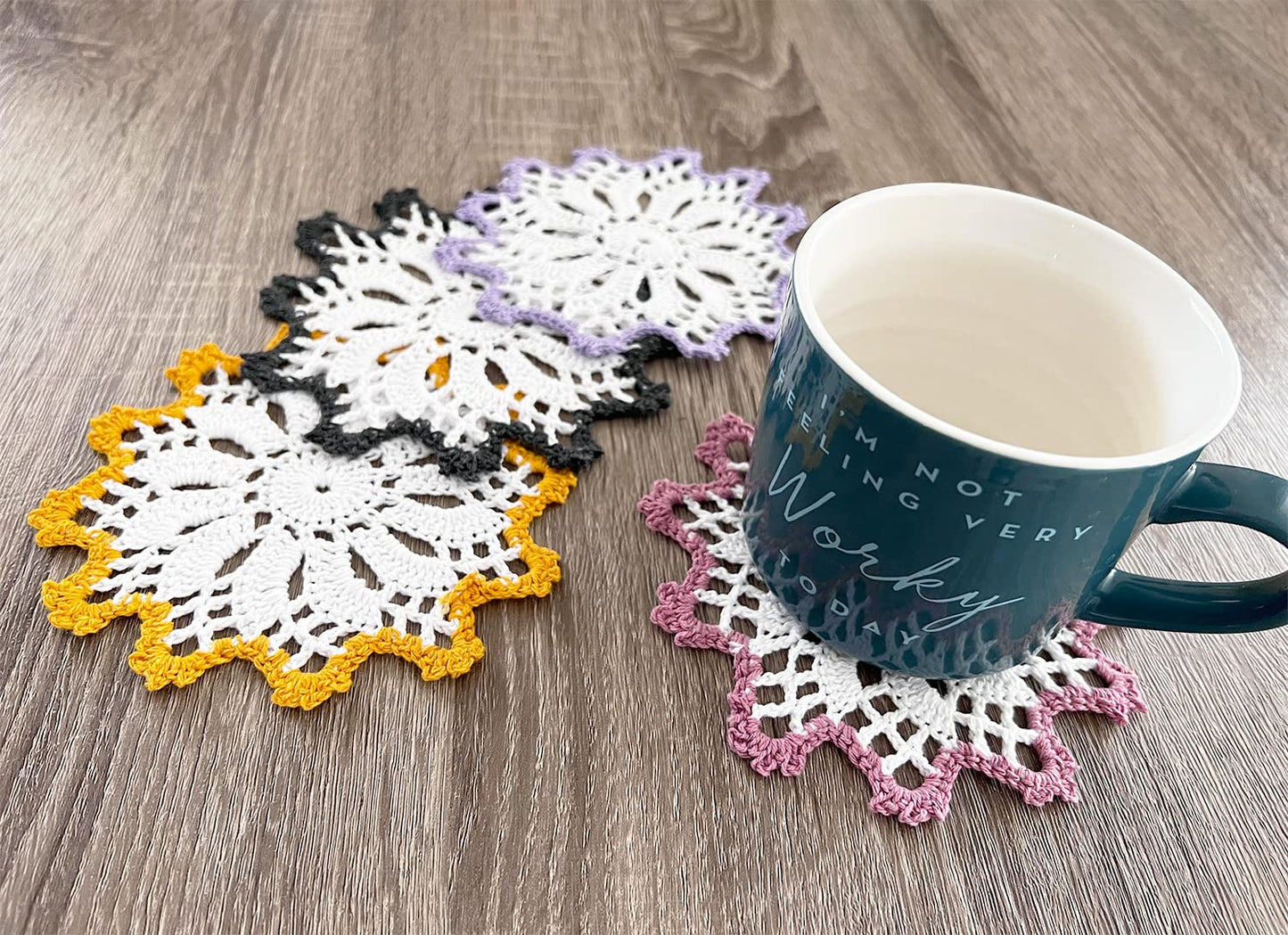 Fennco Styles Handmade Crochet Cotton Whirlwind Two-Tone Doily 6-Inch Round, 2-Piece - Drink Coaster for Everyday Use, Holiday, Farmhouse Décor, Cocktail, Tea Party, Special Occasion