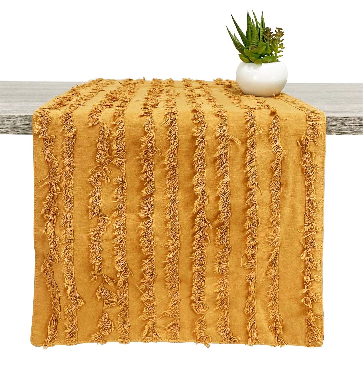 Fennco Styles Modern Fringe Stripe Cotton Table Runner 15" W x 72" L - Table Cover for Home Décor, Dining Table, Banquet, Everyday Use and Special Occasion