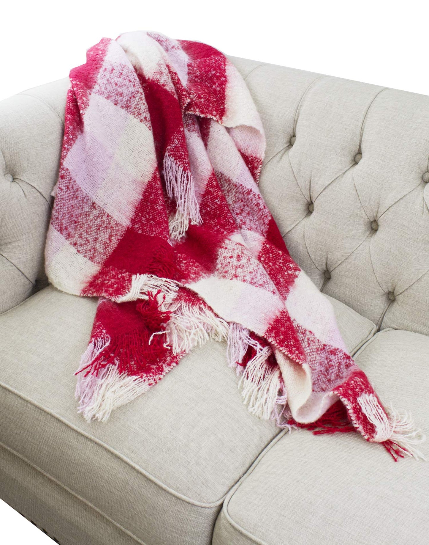 Fennco Styles Cozy Faux Mohair Plaid Fringed Soft Warm Throw Blanket, 50" x 60"