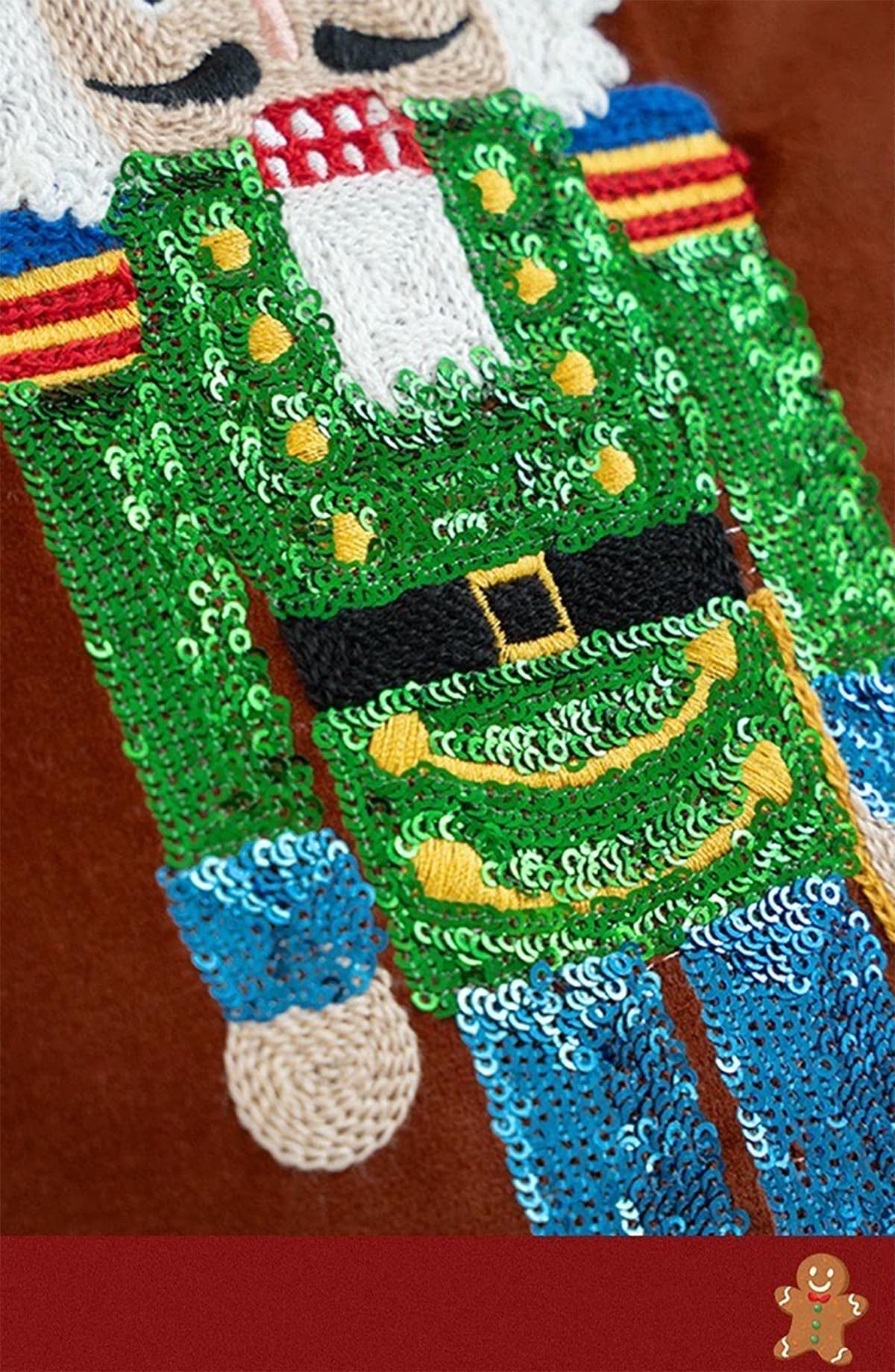 Fennco Styles Embroidered Sequin Nutcracker Velvet Throw Pillow Cover 18" W x 18" L - Green Festive Cushion Case for Home, Christmas, Winter Holidays Décor, and Special Occasions