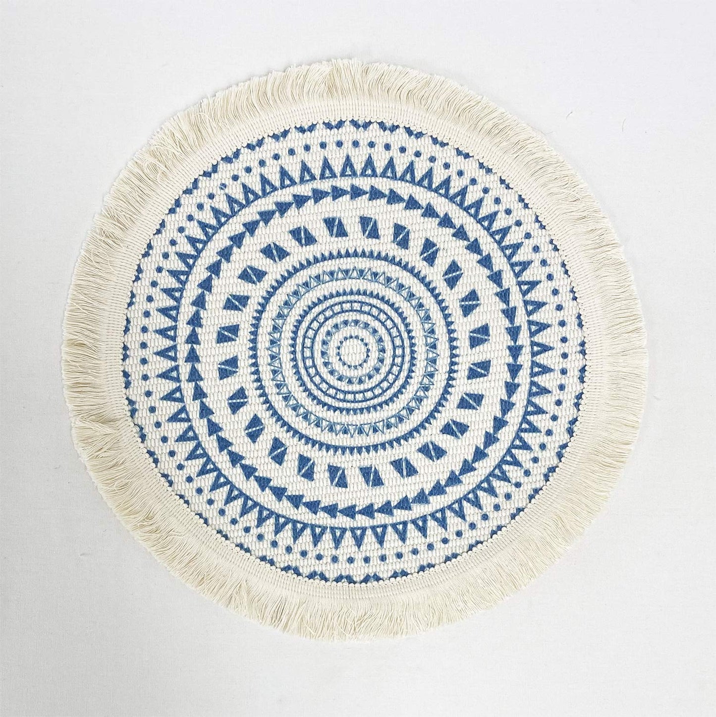 Fennco Styles Boho Geometric Fringe Decorative Cotton Placemats 13-inch Round, Set of 4 - Heat Resistant Insulation Table Mats for Home Decor, Dining Table, Banquets and Special Events