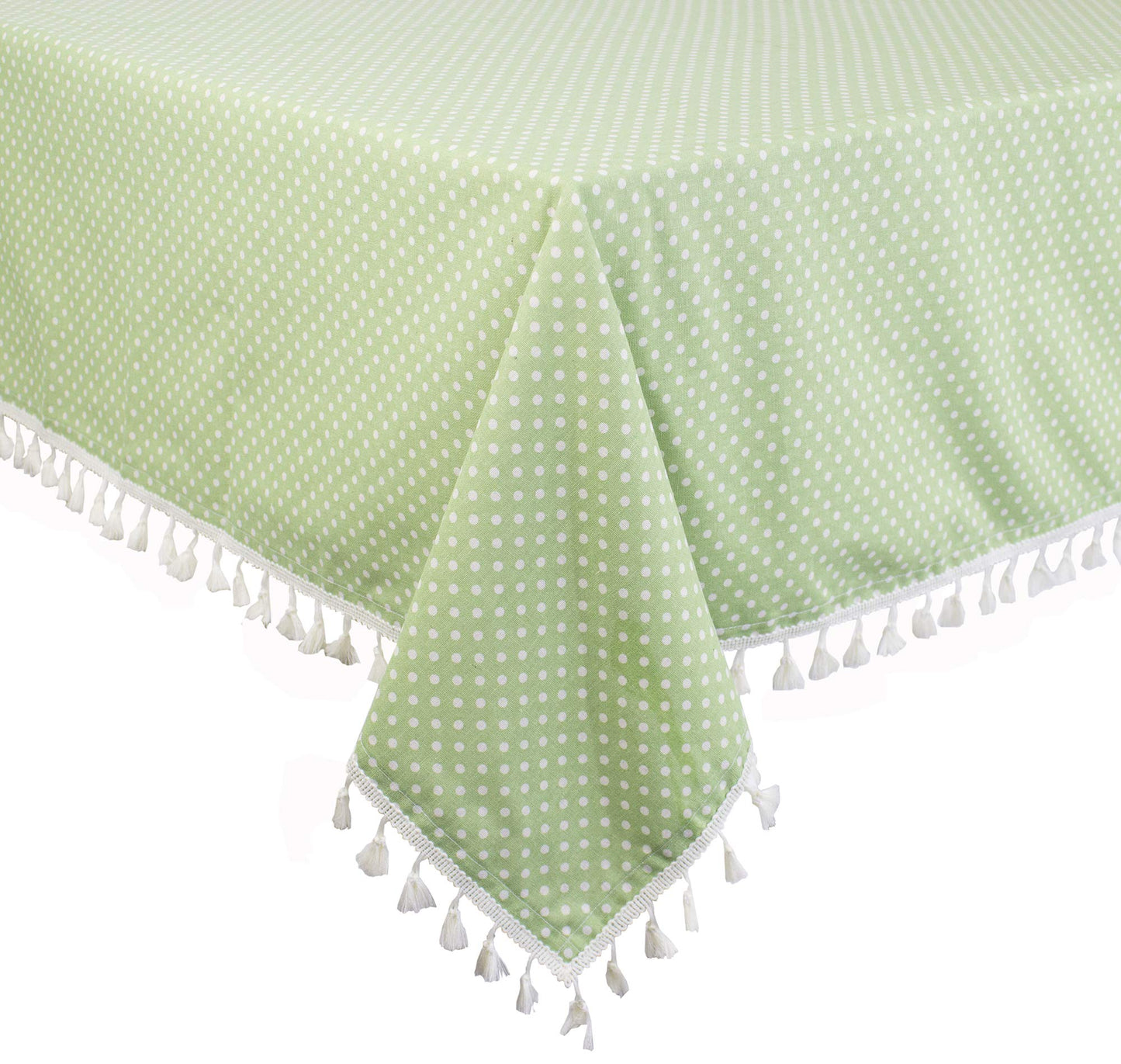Fennco Styles Simply Striped Tassel Cotton Blend 55 x 55 Inch Tablecloth - Green Table Cover for Banquets, Holiday, Special Events, Outdoor and Home Décor