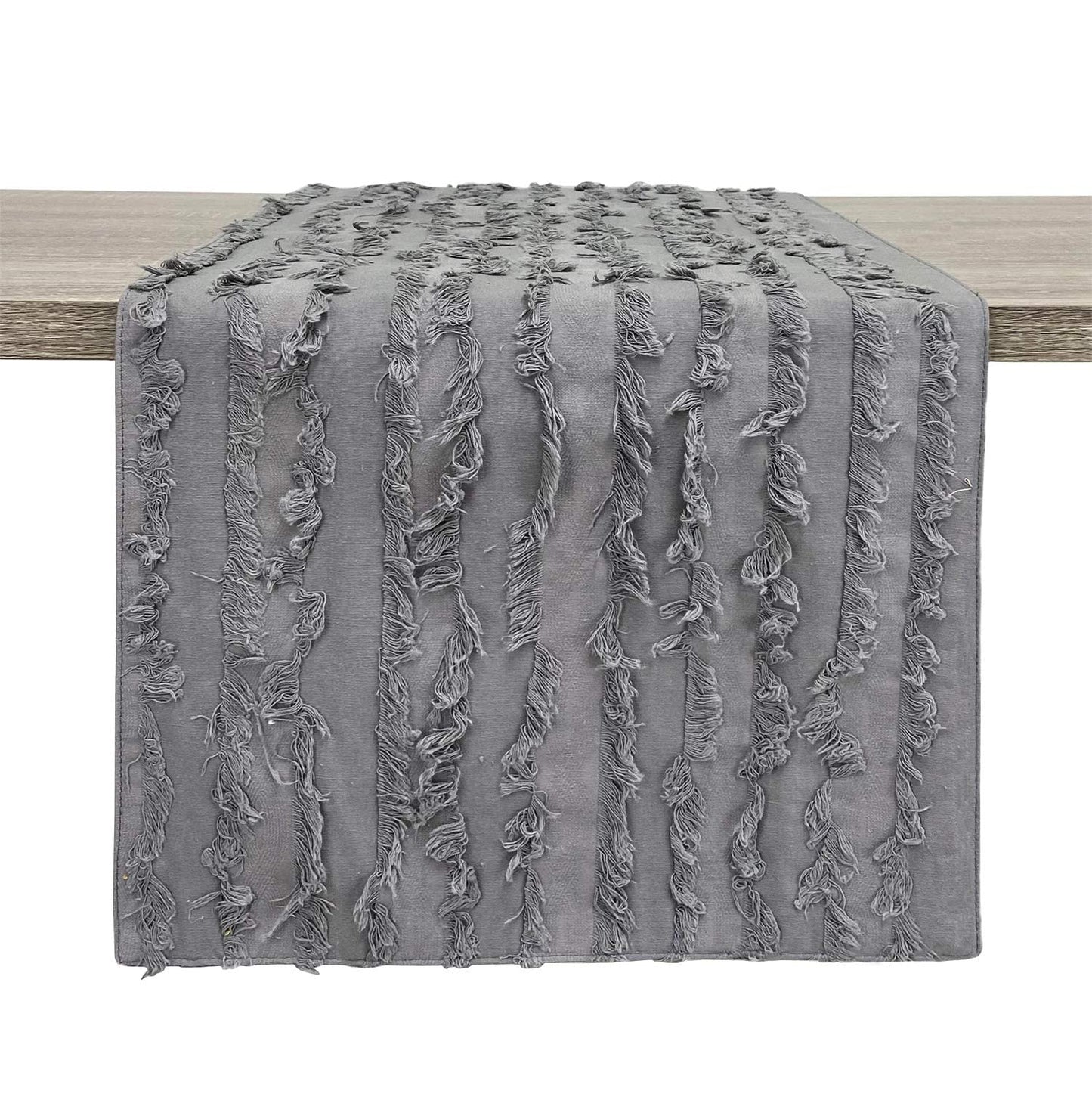 Fennco Styles Modern Fringe Stripe Cotton Table Runner 15" W x 72" L - Table Cover for Home Décor, Dining Table, Banquet, Everyday Use and Special Occasion