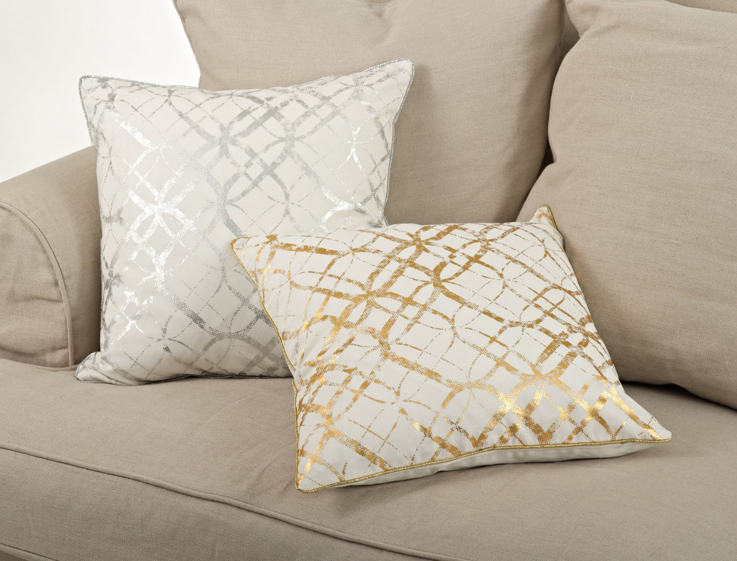 Fennco Styles Modern Metallic Foil Design Cotton Throw Pillow Cover 20" W x 20" L - Silver Pillow Case for Couch, Living Room and Bedroom Décor