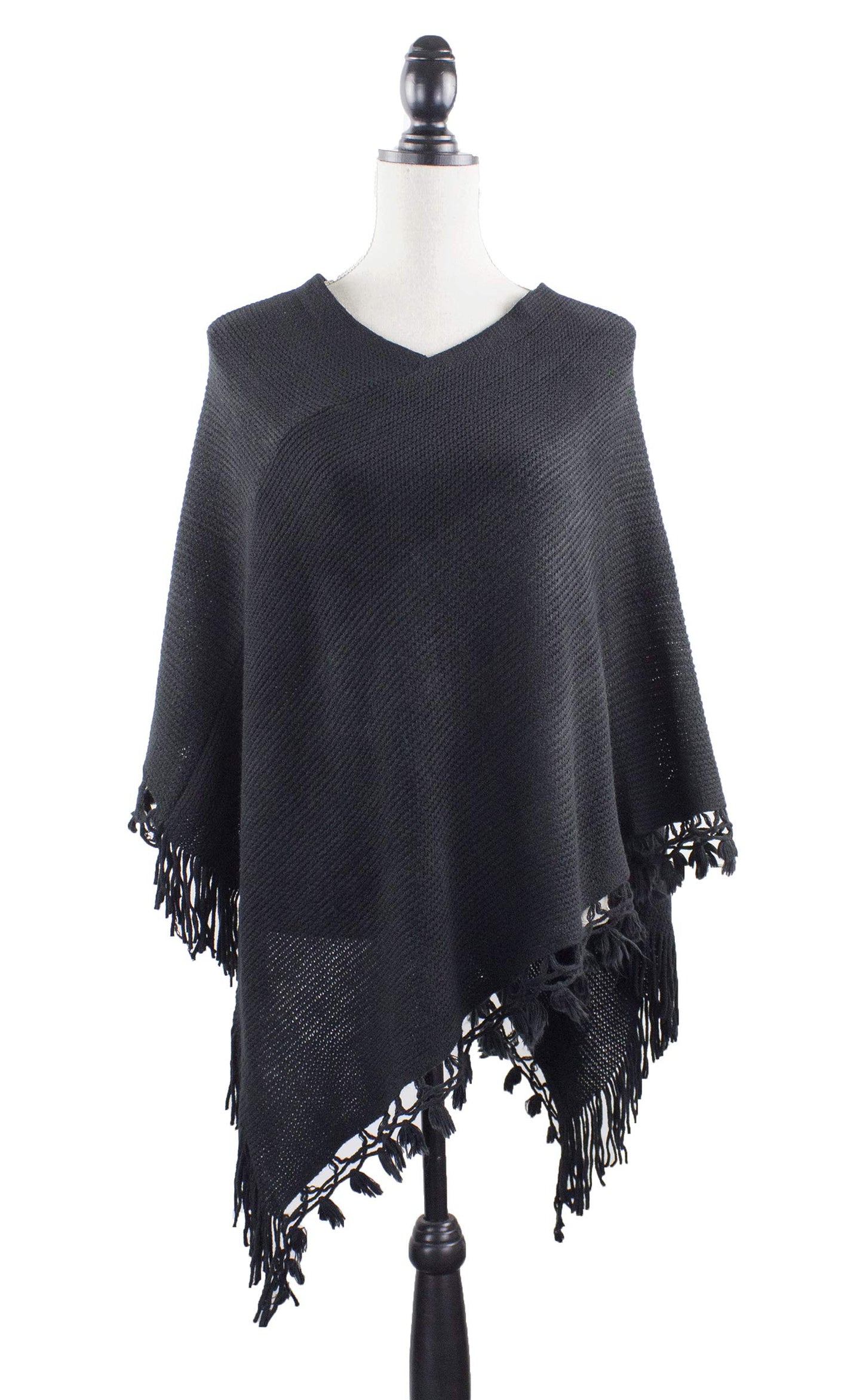 stylesilove Women Color Block Fringe Tassel Poncho Sweater Pullover Cardigan Wrap Topper for Warm Seasons