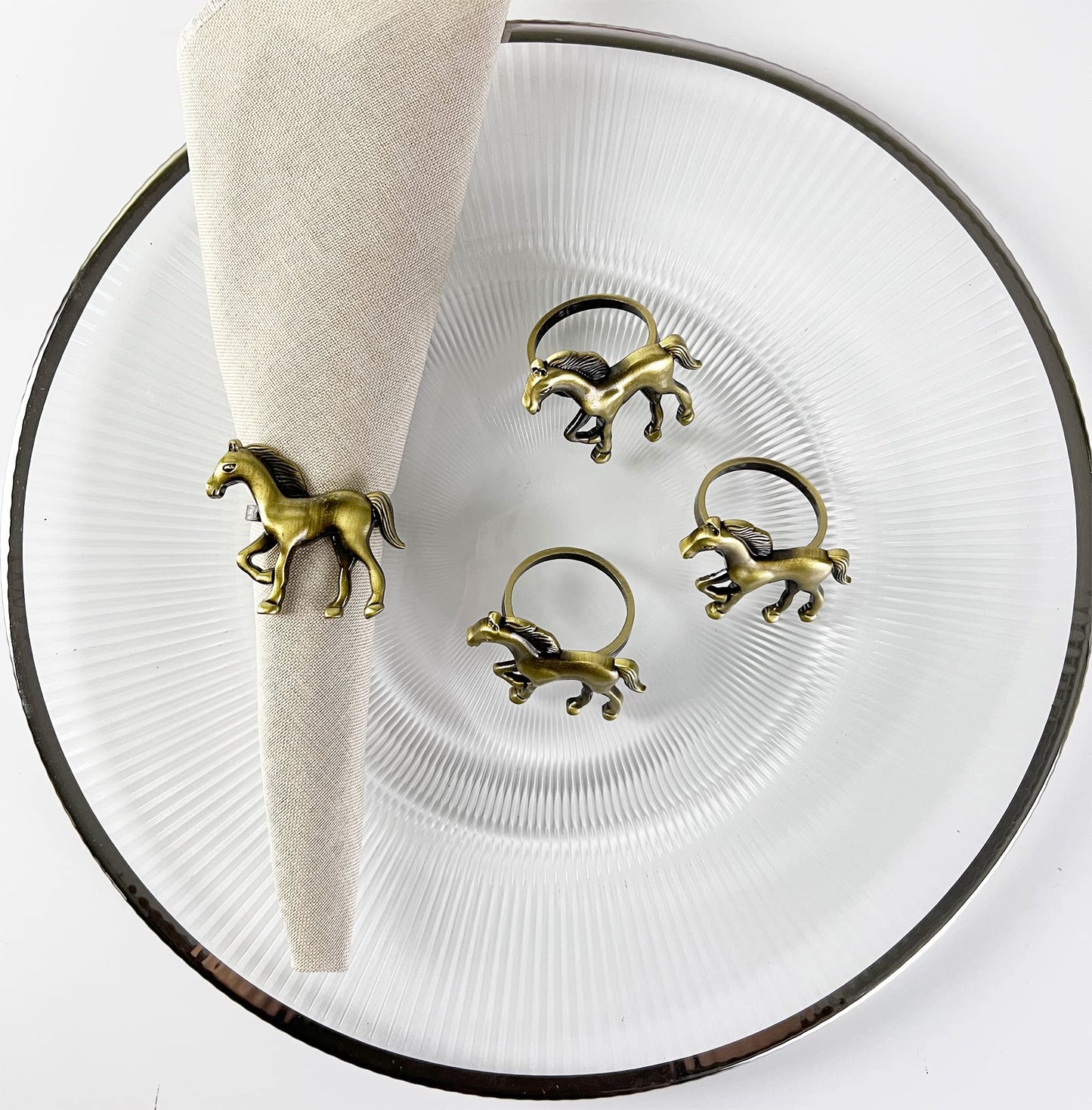 Fennco Styles Horse Metal Napkin Rings, Set of 4 - Silver Animal Napkin Holders for Home, Dining Table Décor, Banquets, Holidays, Family Gatherings and Special Occasions