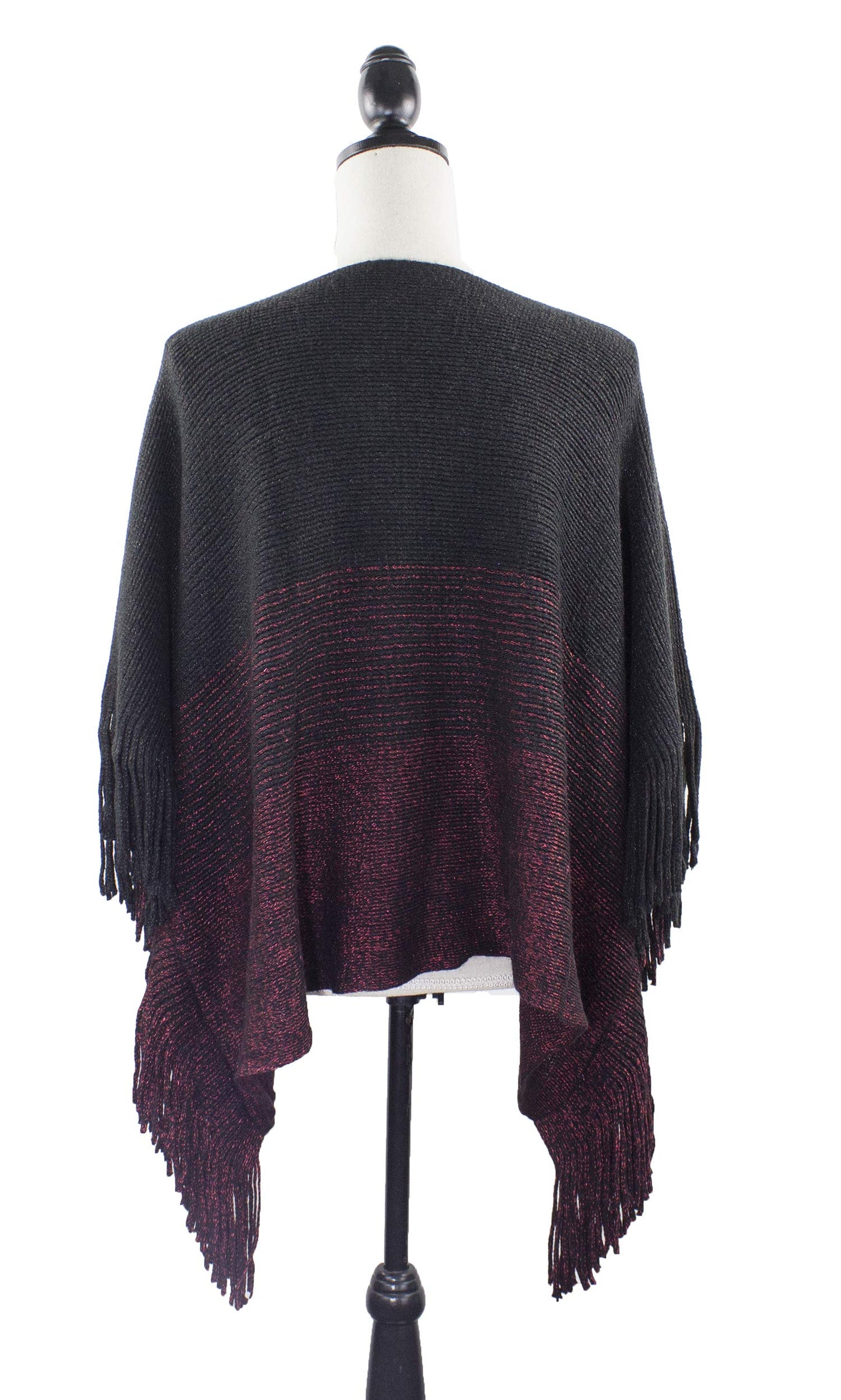 stylesilove Womens Knit Two Tone Batwing Fringe Poncho Cardigan Pullover Cozy Sweater Wrap Jacket