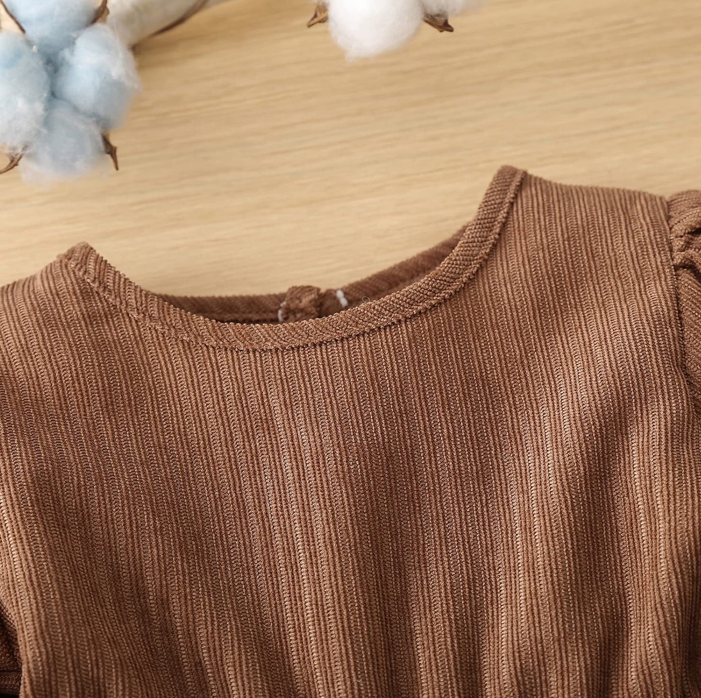stylesilove Baby Toddler Girls Solid Ruffle Hem Long Puff Sleeve Corduroy Dress Princess Casual Spring Fall Outfit