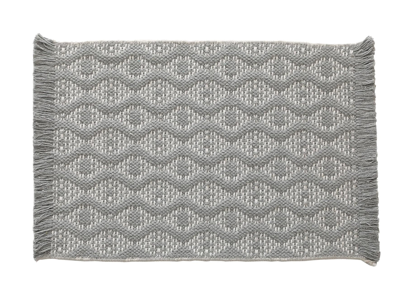 Fennco Styles Modern Diamond Woven Placemats 12" W x 19" L, Set of 4 - Grey Geometric Fringe Table Mats for Dining Room, Banquets, Family Gatherings, and Holidays