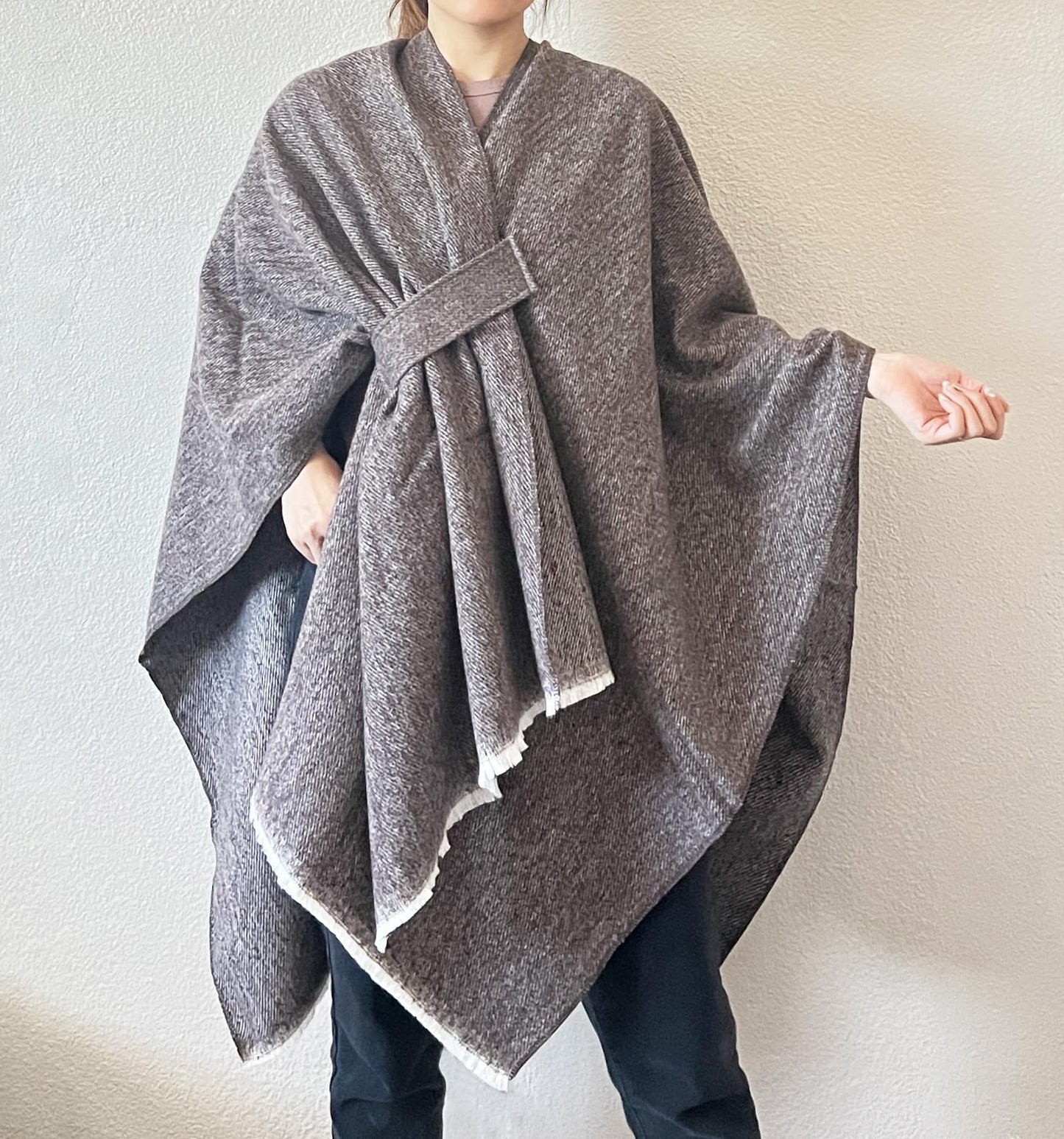 stylesilove Women Elegant Solid Color Fringe Poncho Open Front Shawl Cape Ultra Warm Wrap for Autumn Winter Season