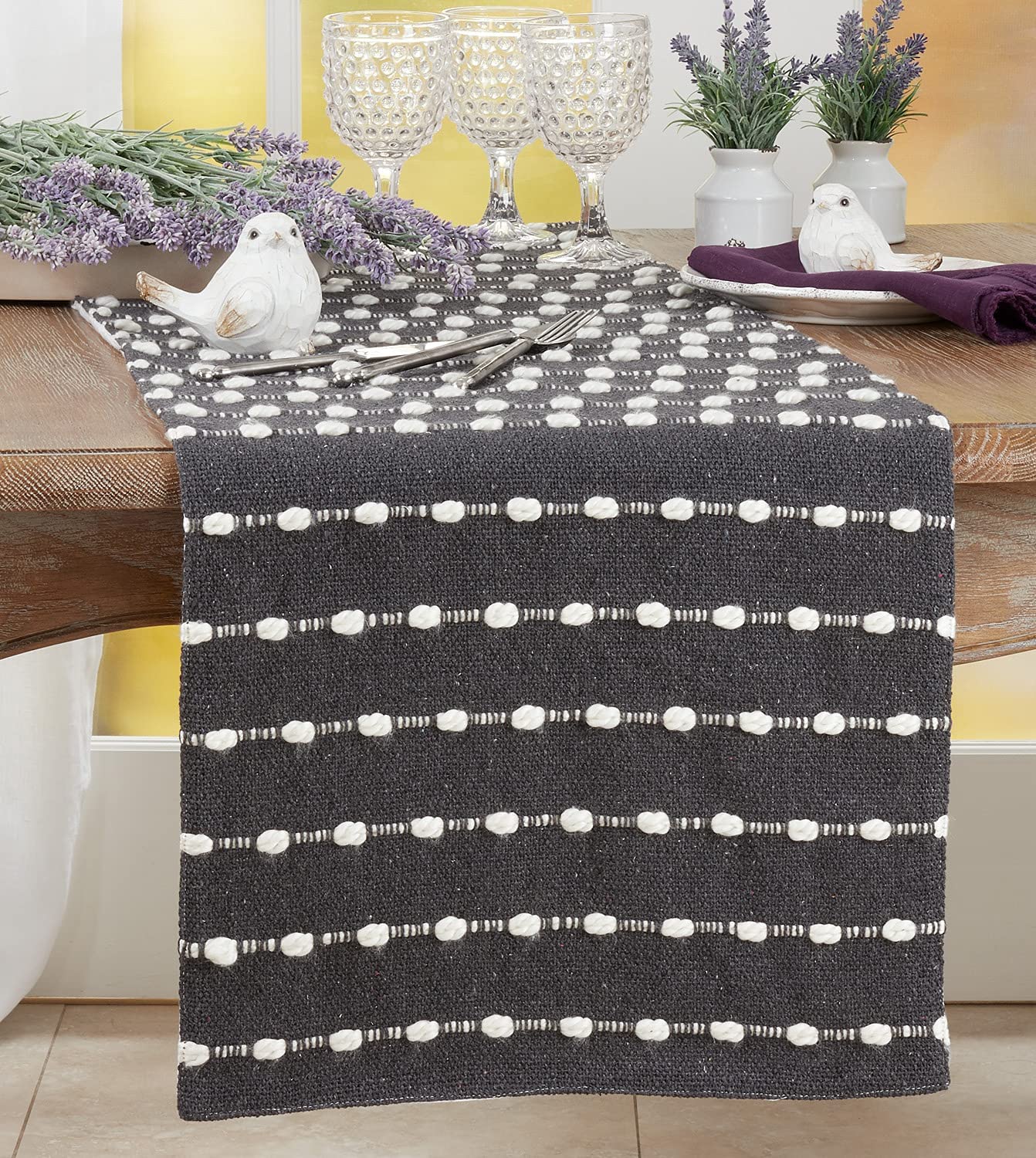 Fennco Styles Textured Woven Striped Table Runner 16" W x 72" L – Black Table Cover for Banquets, Dinner Parties, Special Events and Home Décor