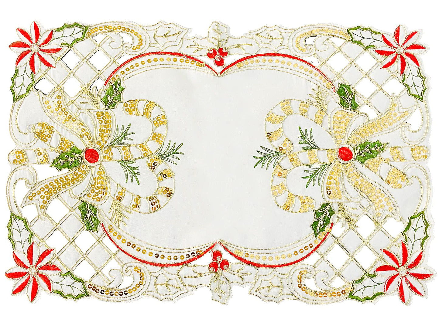 Fennco Styles Christmas Embroidered Holly Cloth Napkins 20" W x 20" L, Set of 4