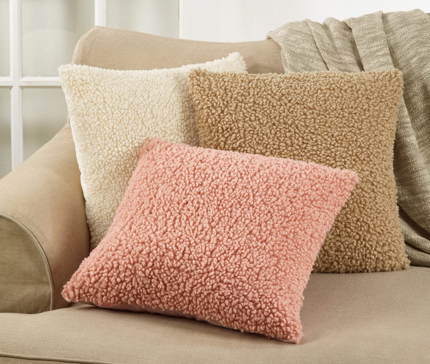 Fennco Styles Cuddly Faux Fur Decorative Throw Pillow Cover 18" W x 18" L – Natural Plush Cushion Case for Couch, Bedroom, Living Room and Office Décor