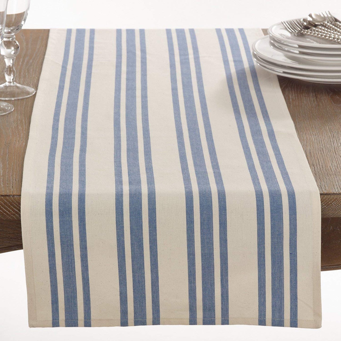 Fennco Styles Dauphine Collection Striped Design 100% Cotton Washable Table Runner 16x72 Inch for Restaurants, Indoor Family Dinner or Outdoor Picnics and Parties