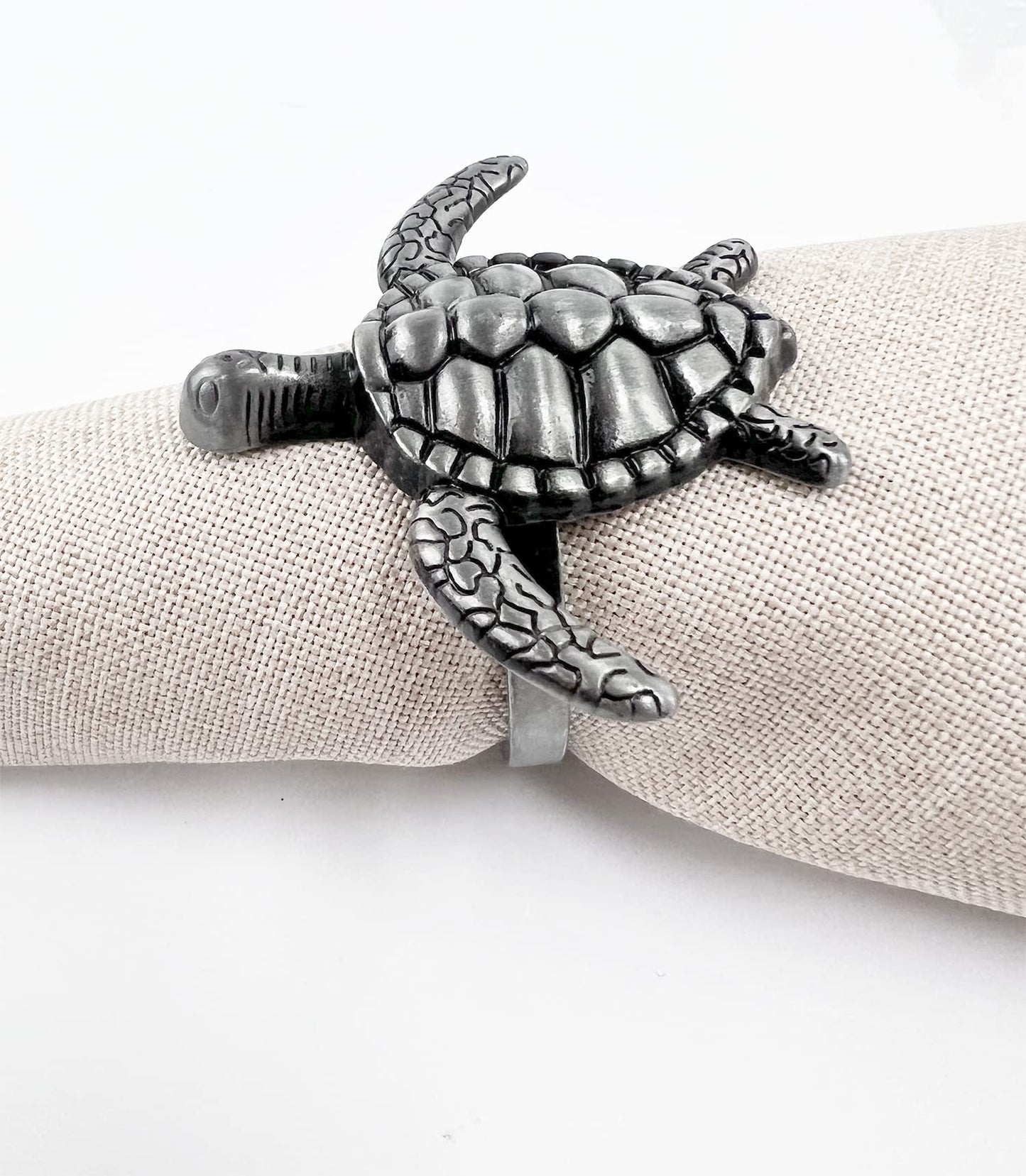 Fennco Styles Nature's Touch Sea Turtle Metal Napkin Rings, Set of 4 – Bronze Sea Creatures Napkin Holders for Family Dinner, Themed Party, Table Décor, Banquets, Holidays and Special Occasion