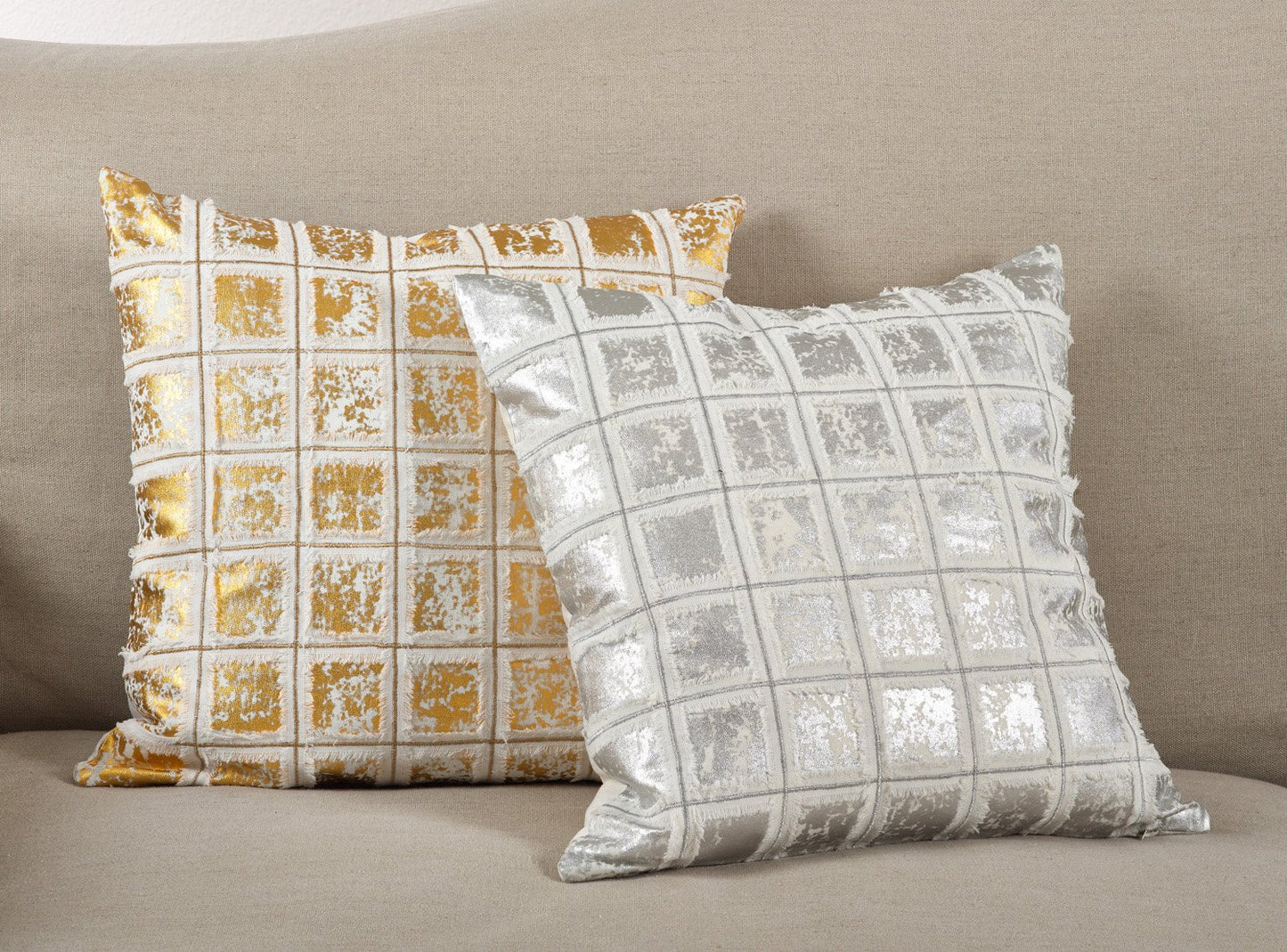 Fennco Styles Metallic Foil Print Grid Throw Pillows 18"x18"
