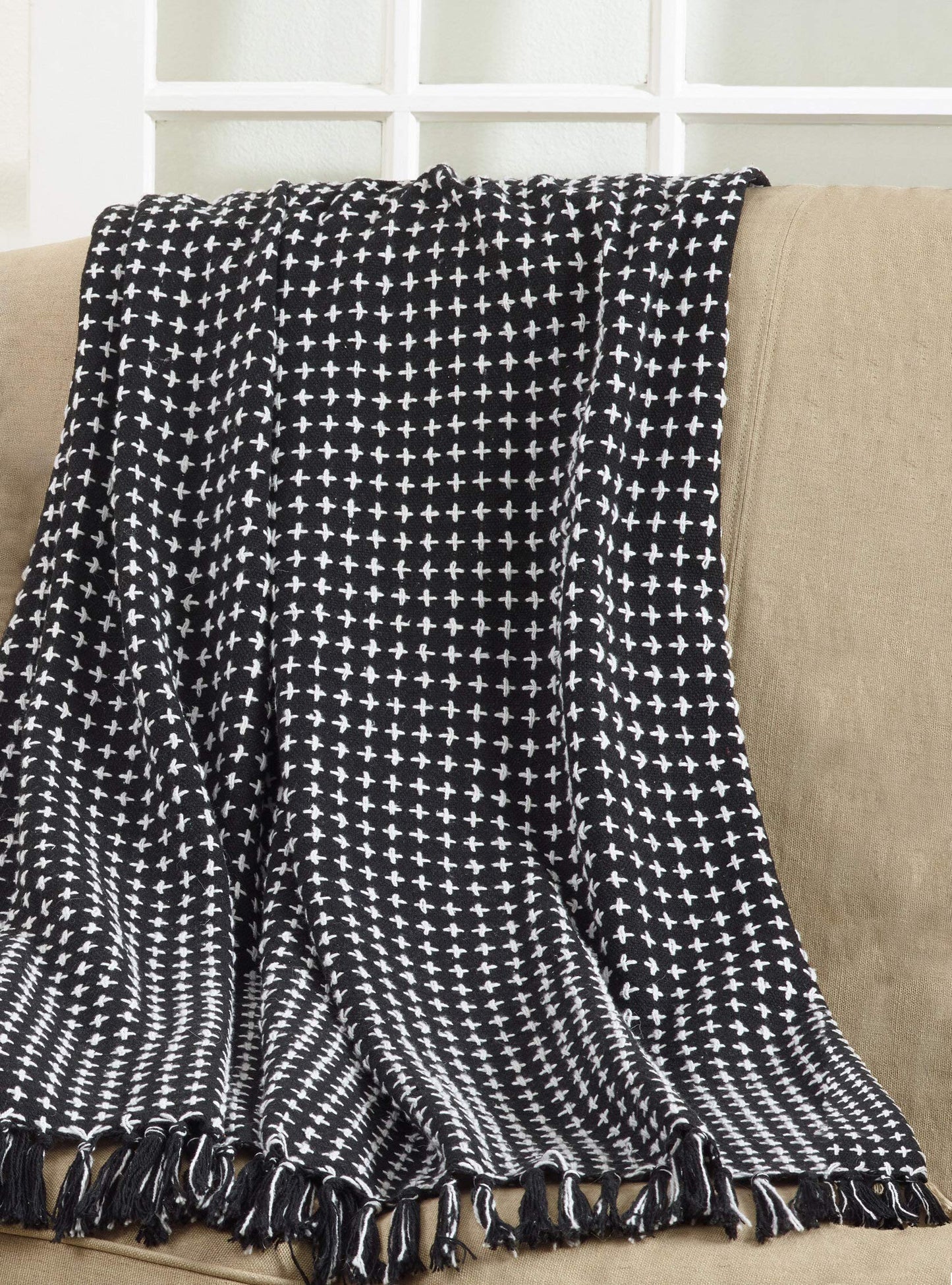 Fennco Styles Sevan Collection Contemporary Stitch Fringed 100% Cotton 50 x 60 Inch Throw – Variety Design Throw Blanket for Couch, Bedroom and Living Room Décor