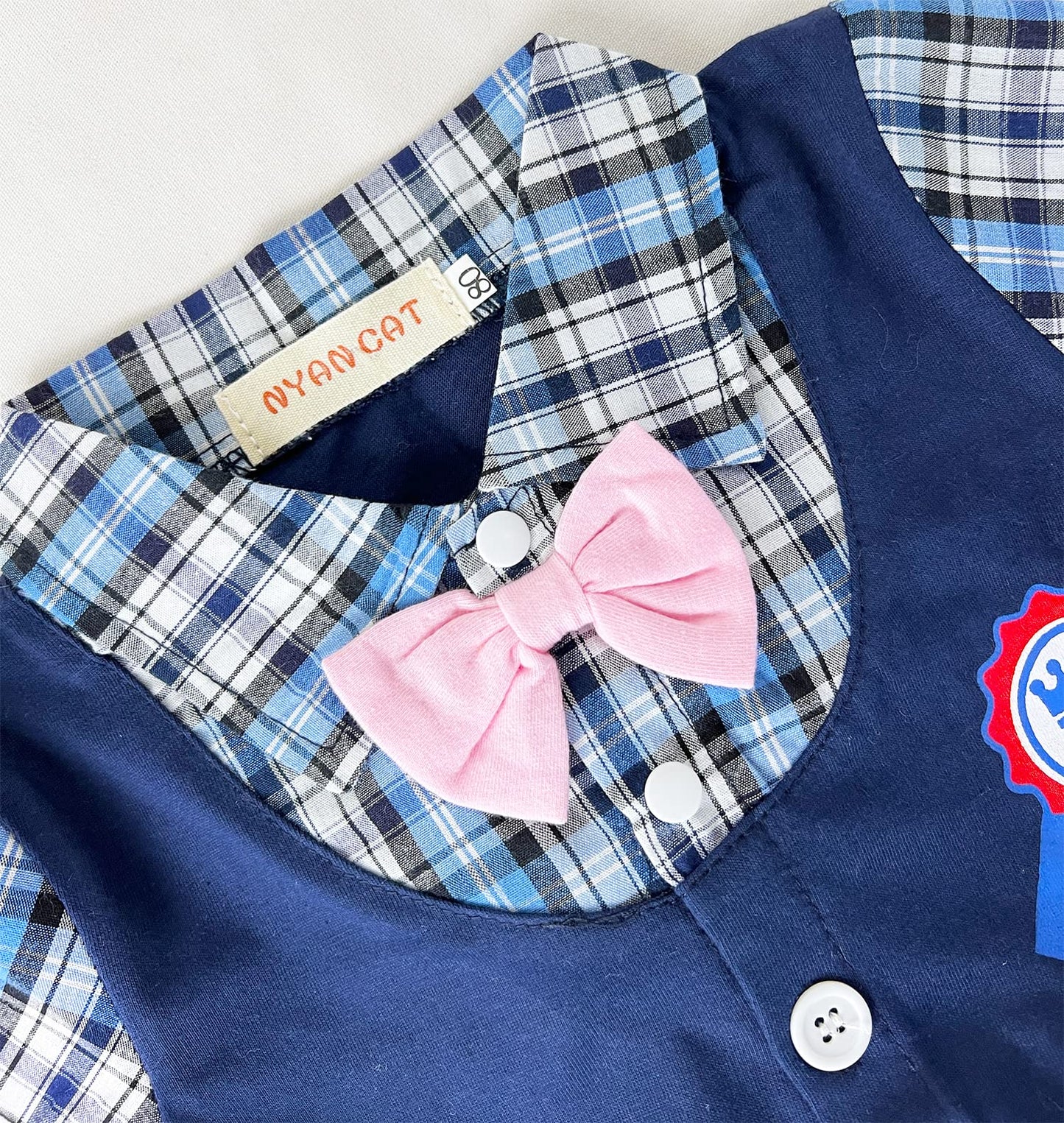 Styles I Love Infant Toddler Baby Boy Plaid Award Badge Tuxedo Baby Cotton Romper (Navy, 95/18-24 Months)