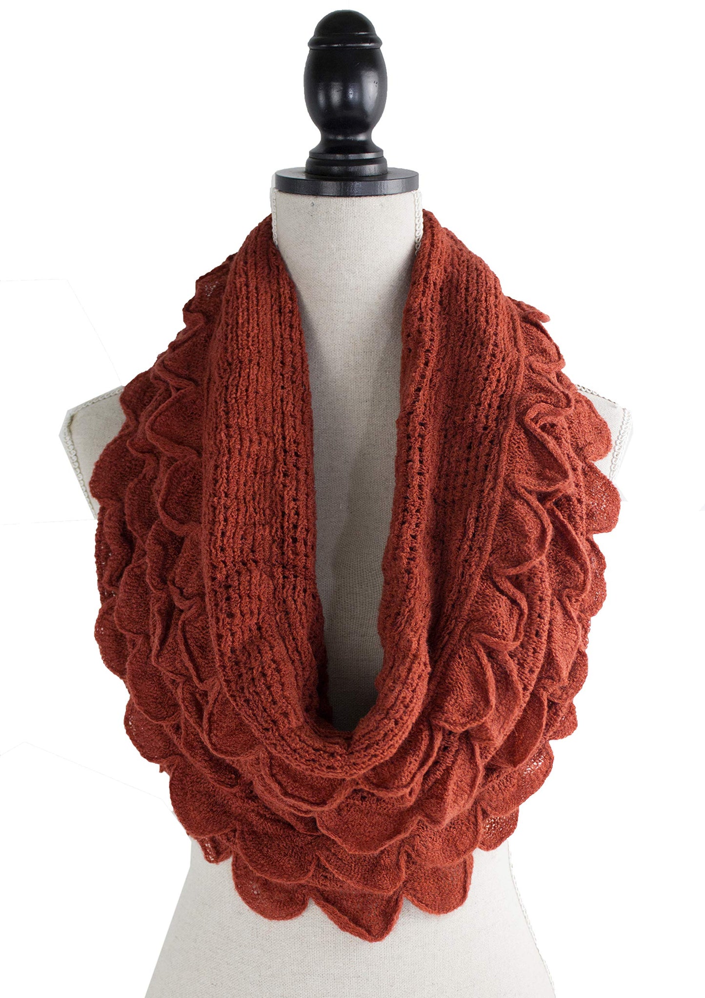 stylesilove Chic Oversized Ruffle Knitted Infinity Scarf Lightweight Cozy Neck Warmer for Women and Girls