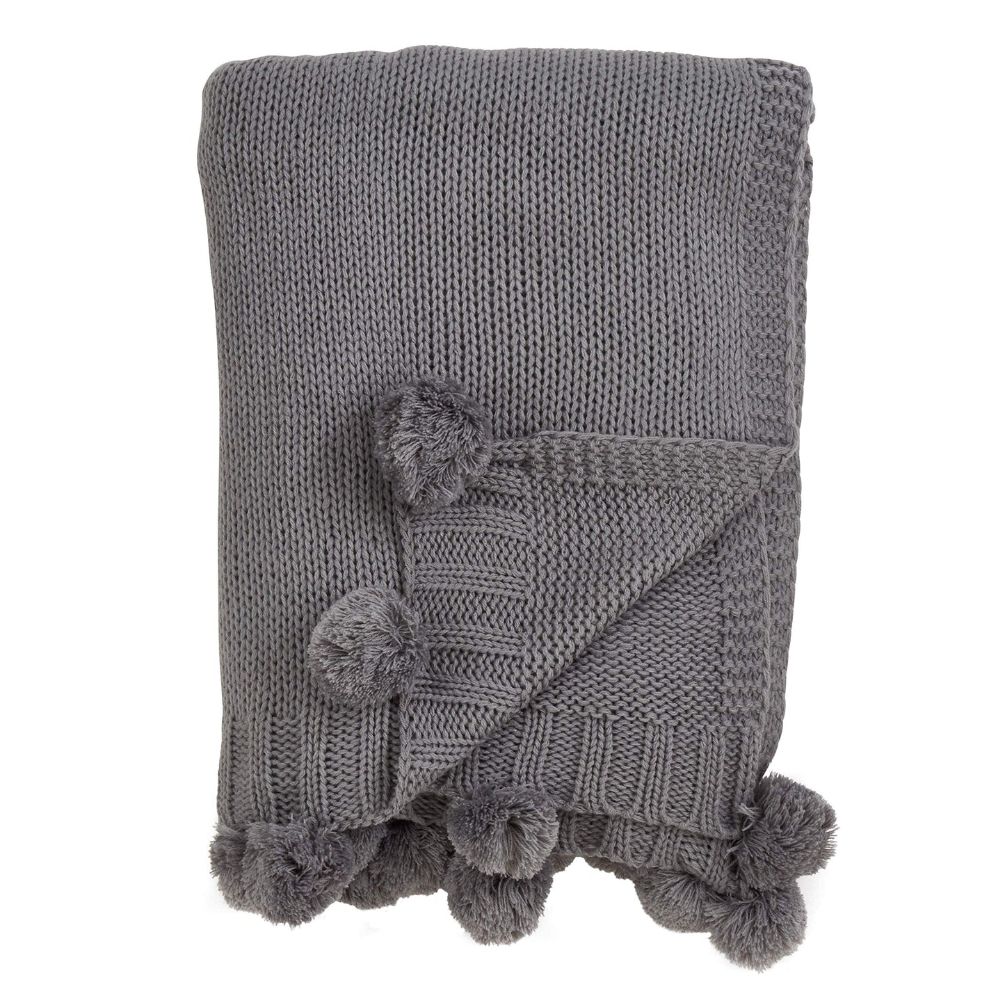 Fennco Styles Solid Color Knitted Pom Pom Cozy Throw Blanket - 2 Colors