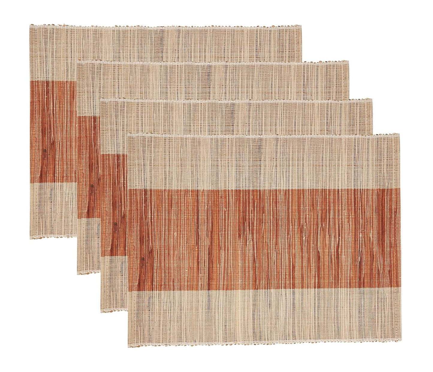 Fennco Styles Modern Water Hyacinth Banded Placemats 14 x 19 Inch, Set of 4 - Shimmering Table Mats for Home Décor, Dining Table, Banquets, Holiday and Special Events