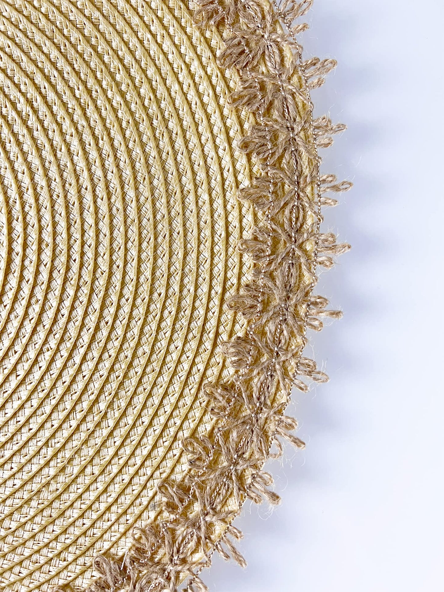 Fennco Styles Rustic Jute Border Handwoven Placemats 15" Round, Set of 4 - Natural Braided Table Mats for Home, Dining Room Décor, Banquets, Holidays, Family Gatherings and Special Occasion