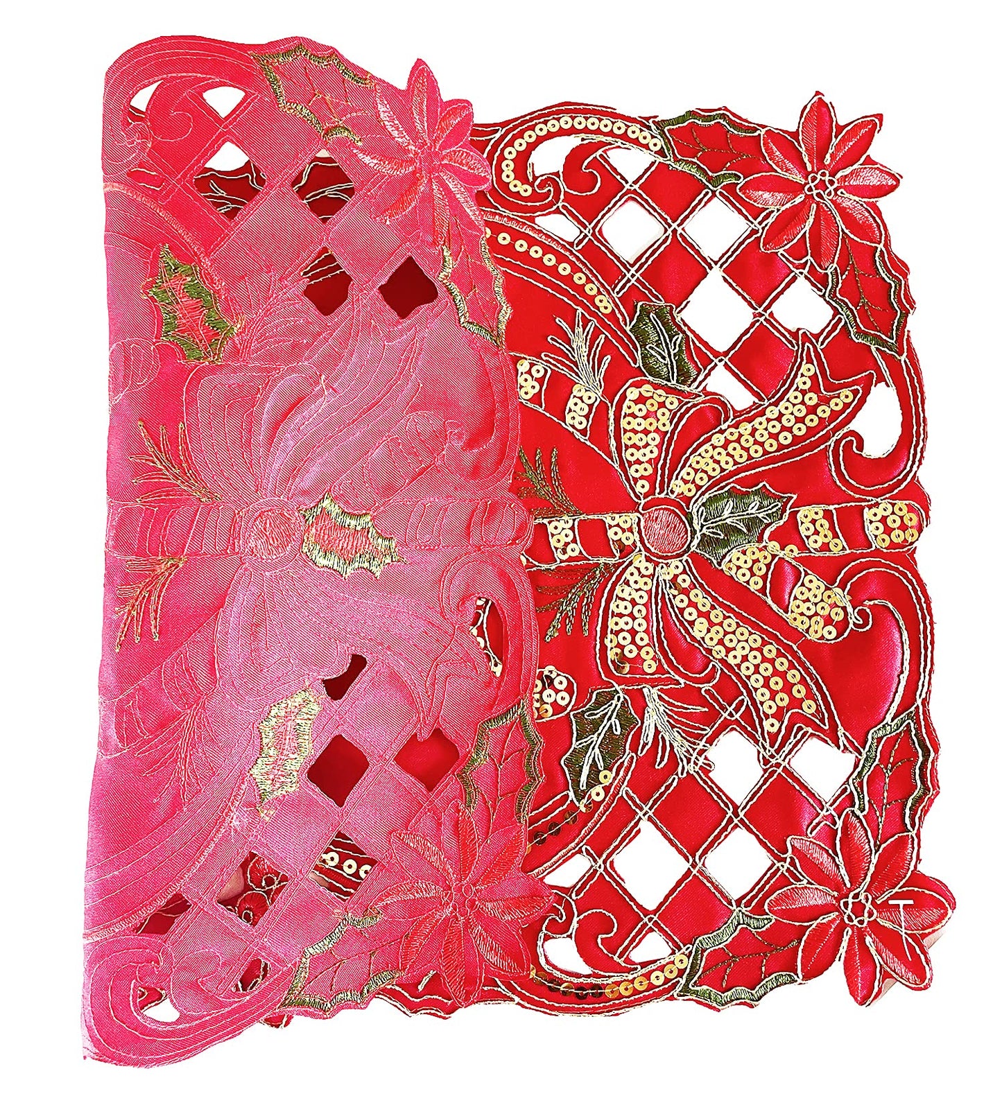 Fennco Styles Christmas Embroidered Holly Cloth Napkins 20" W x 20" L, Set of 4
