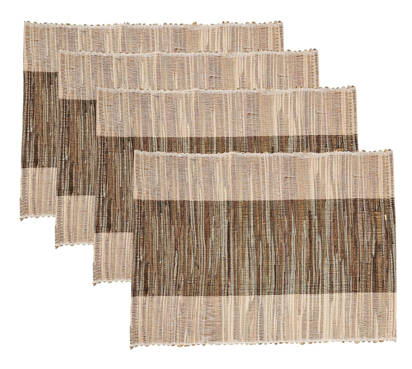 Fennco Styles Modern Water Hyacinth Banded Placemats 14 x 19 Inch, Set of 4 - Shimmering Table Mats for Home Décor, Dining Table, Banquets, Holiday and Special Events