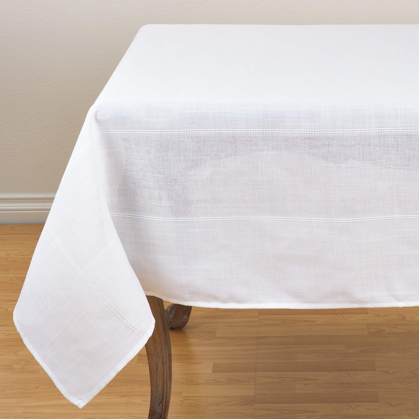 Fennco Styles Holiday Drawn Work Thread Design Tablecloth - 2 Colors (White, 72"x126" Tablecloth)