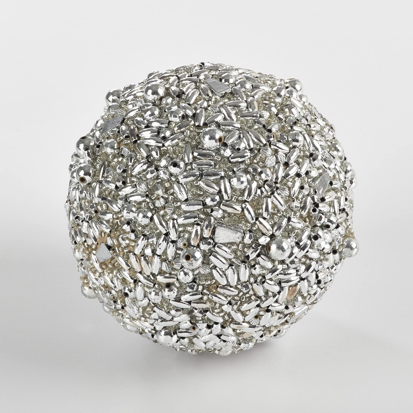 Fennco Styles Christmas Beaded Decorative Spheres 4", Set of 4 - Silver Shimmering Orbs for Home, Winter Holidays, Centerpiece, Weddings and Tabletop Décor