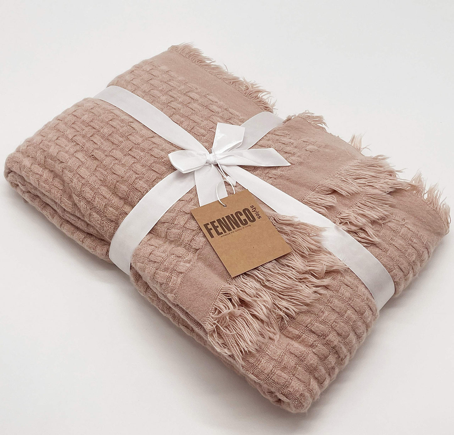 Fennco Styles Waffle Weave Solid Lightweight Throw Blanket with Fringe 50" W x 60" L - Slate Blanket for Sofa, Couch, Living Room and Bedroom Décor