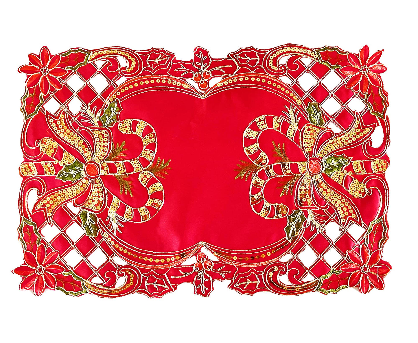 Fennco Styles Christmas Embroidered Holly Cloth Napkins 20" W x 20" L, Set of 4